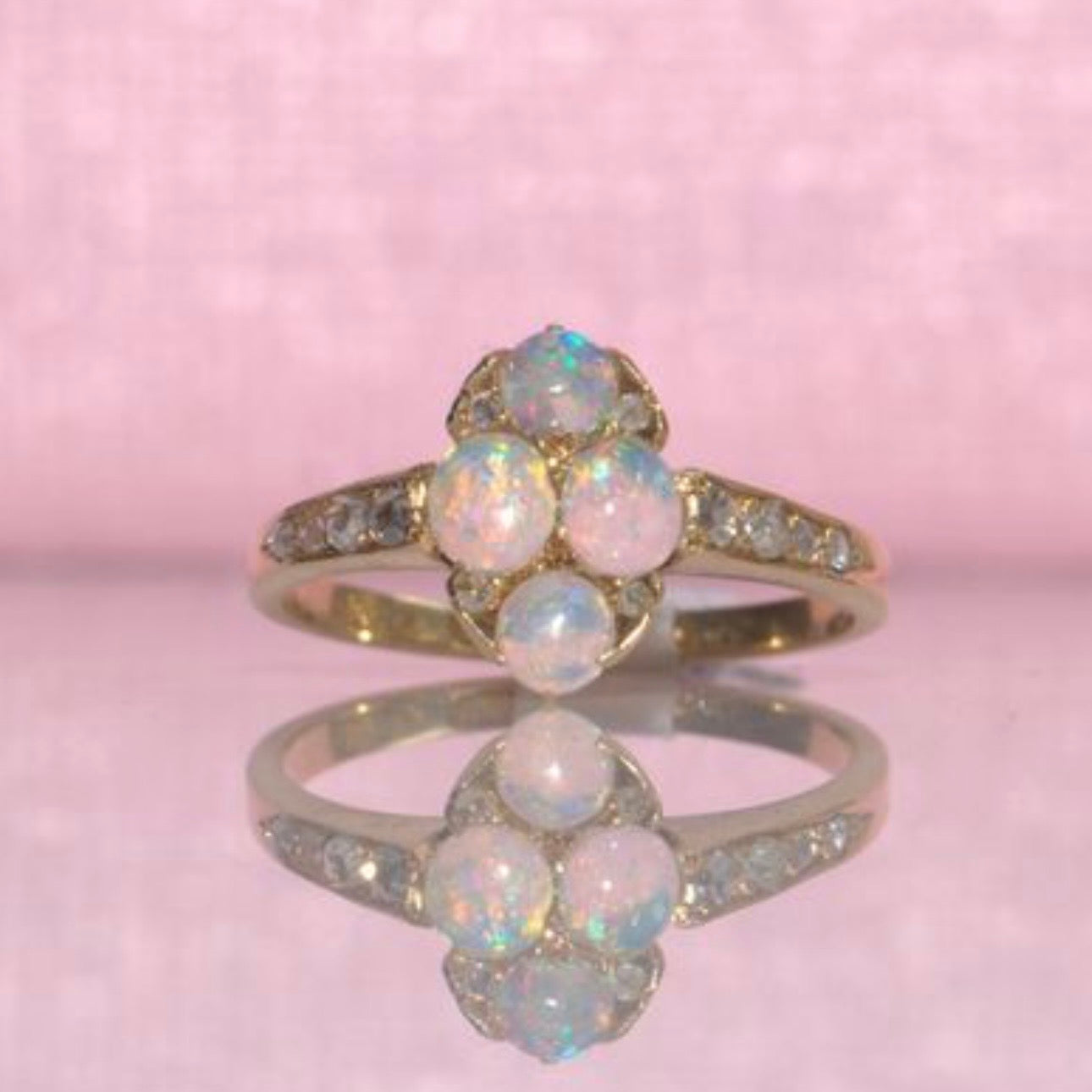 18ct gold Australian opal and old cut diamond Edwardian ring