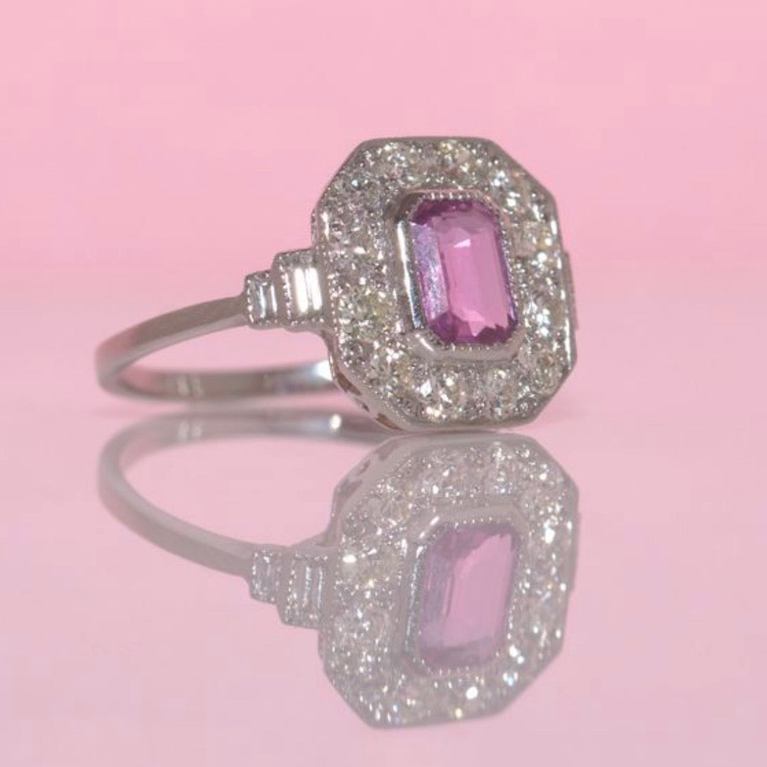 Platinum pink Sapphire and diamond ring