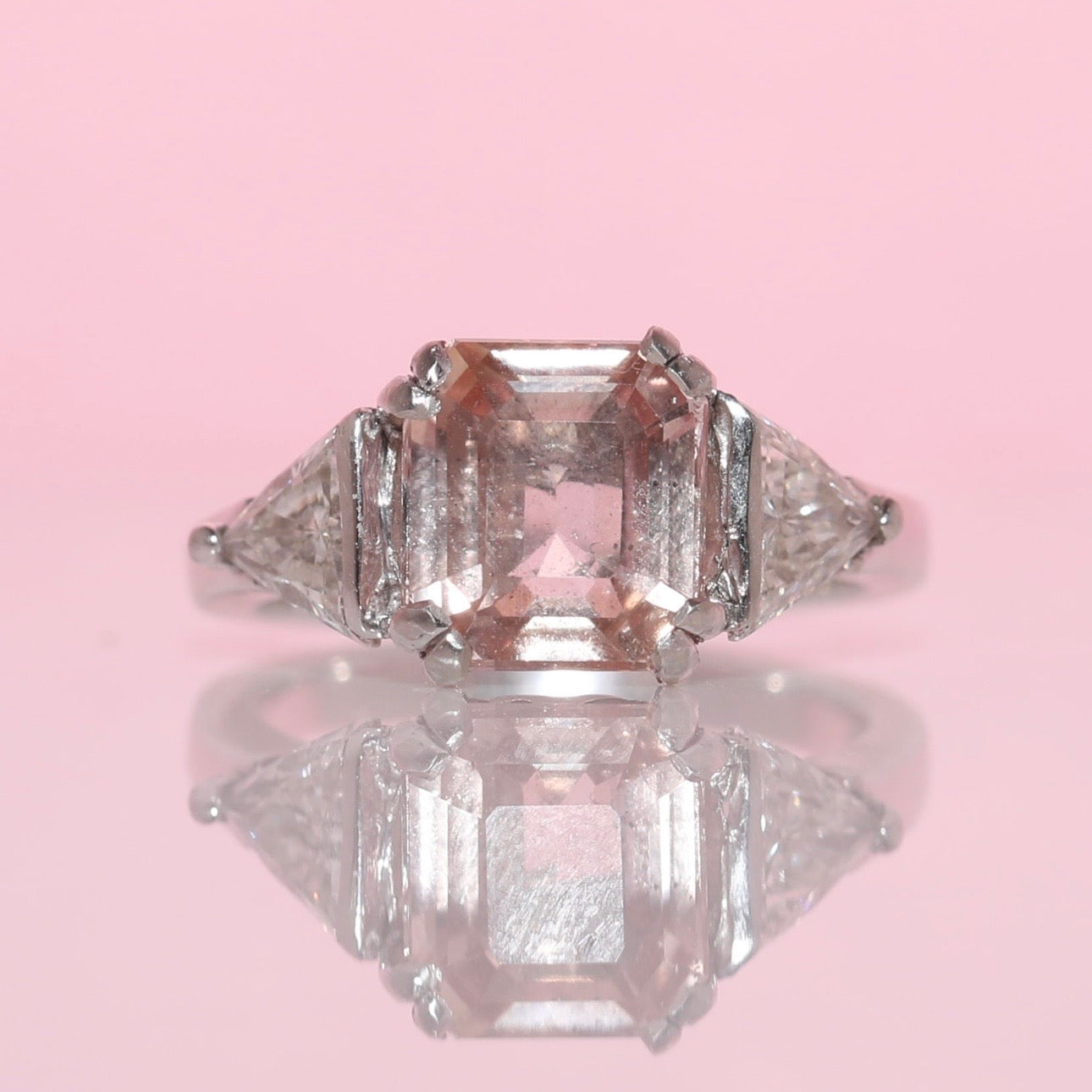 Vintage 18ct white gold 4.19ct pink Sri Lankan octagonal cut Sapphire and diamond ring