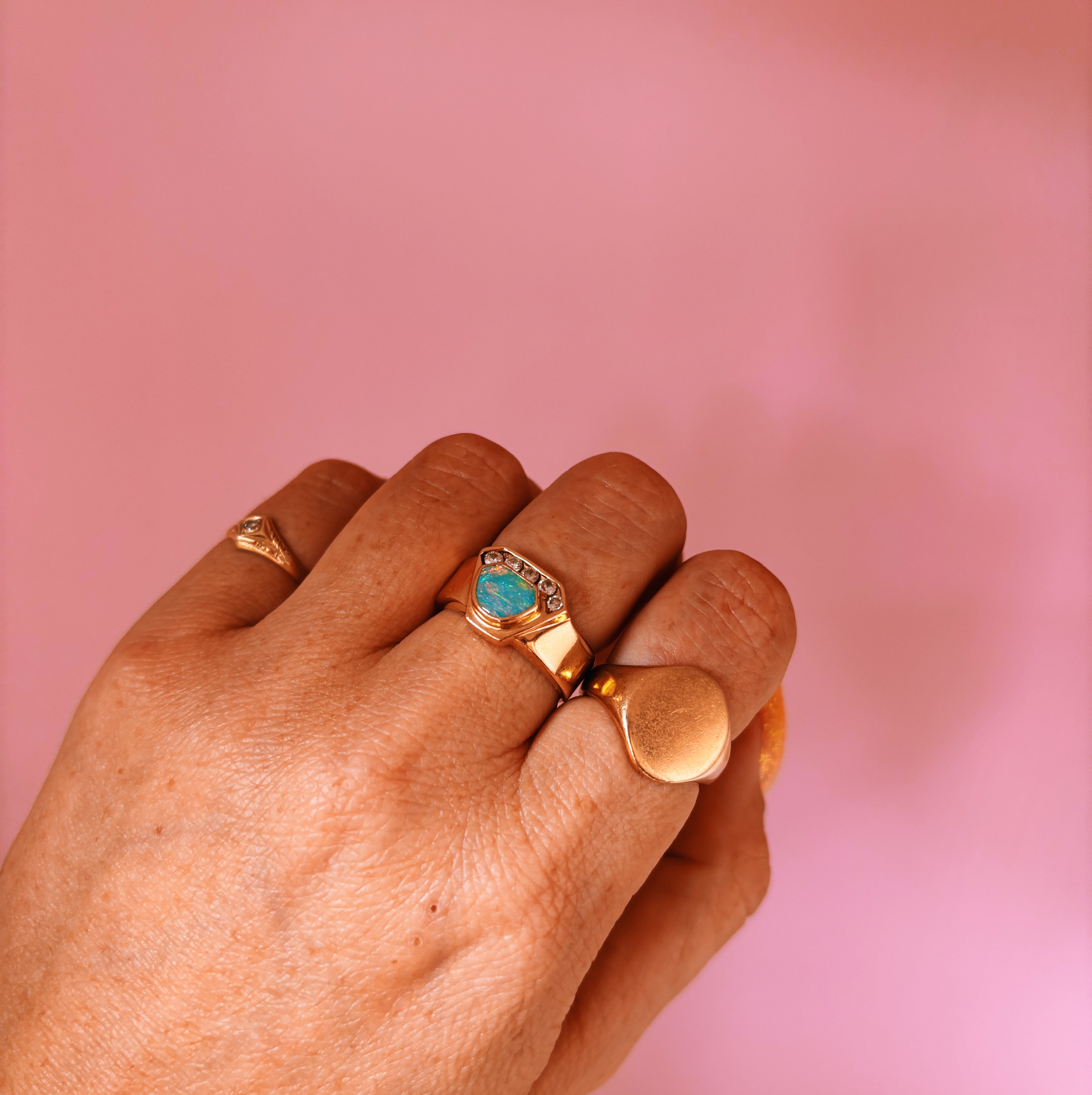 14ct gold Australian fire opal and diamond ‘crown’ ring