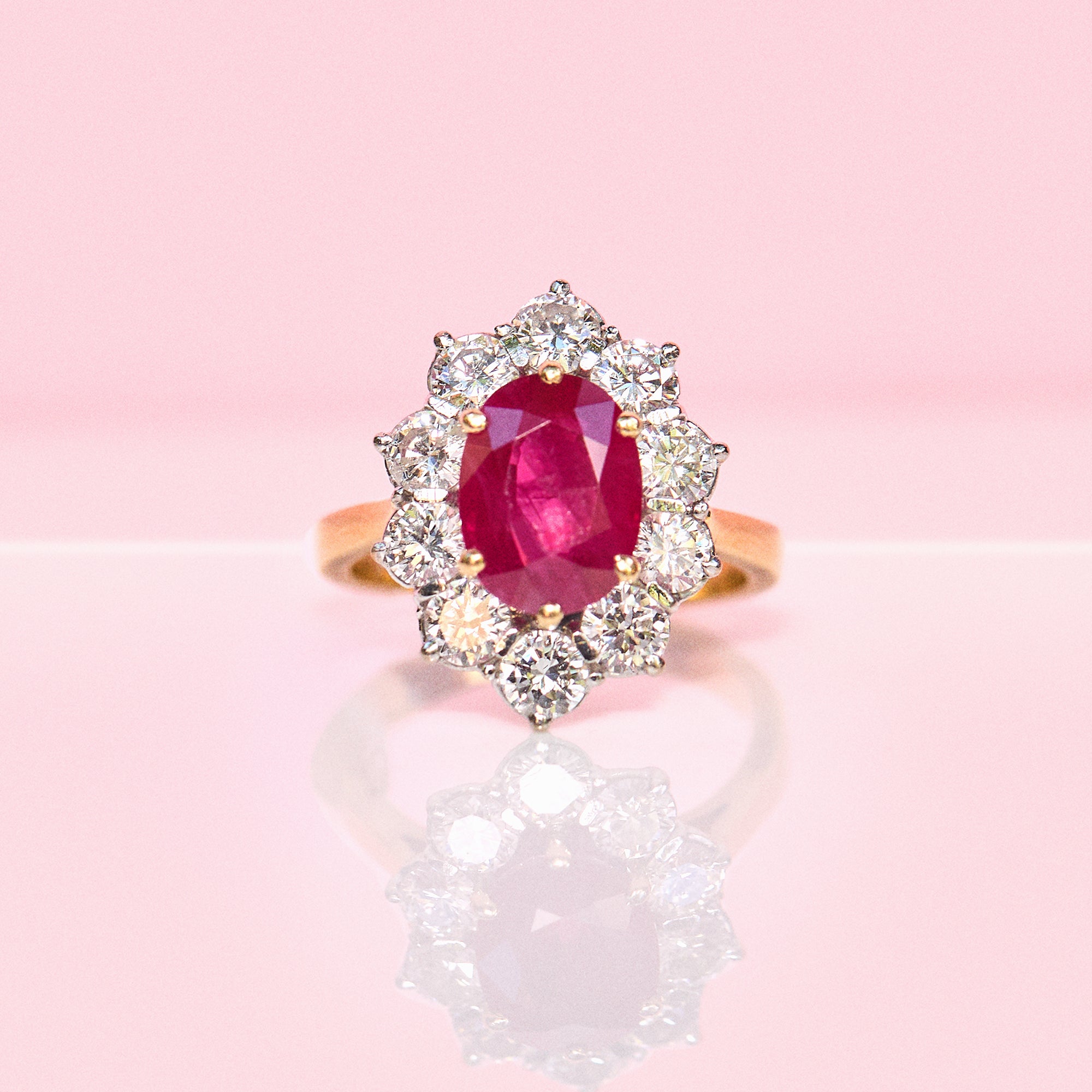 18ct gold 2.60ct ruby and diamond cluster ring