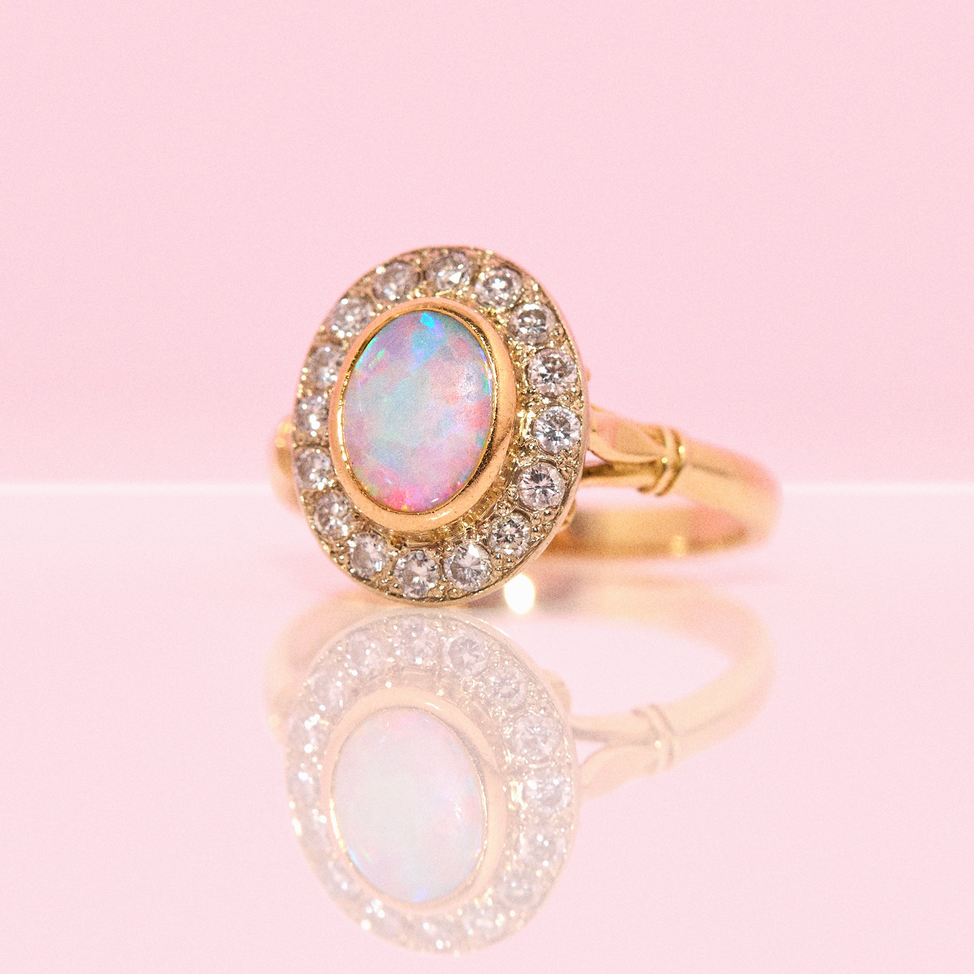 18ct gold bezel set opal and diamond ring from 1993