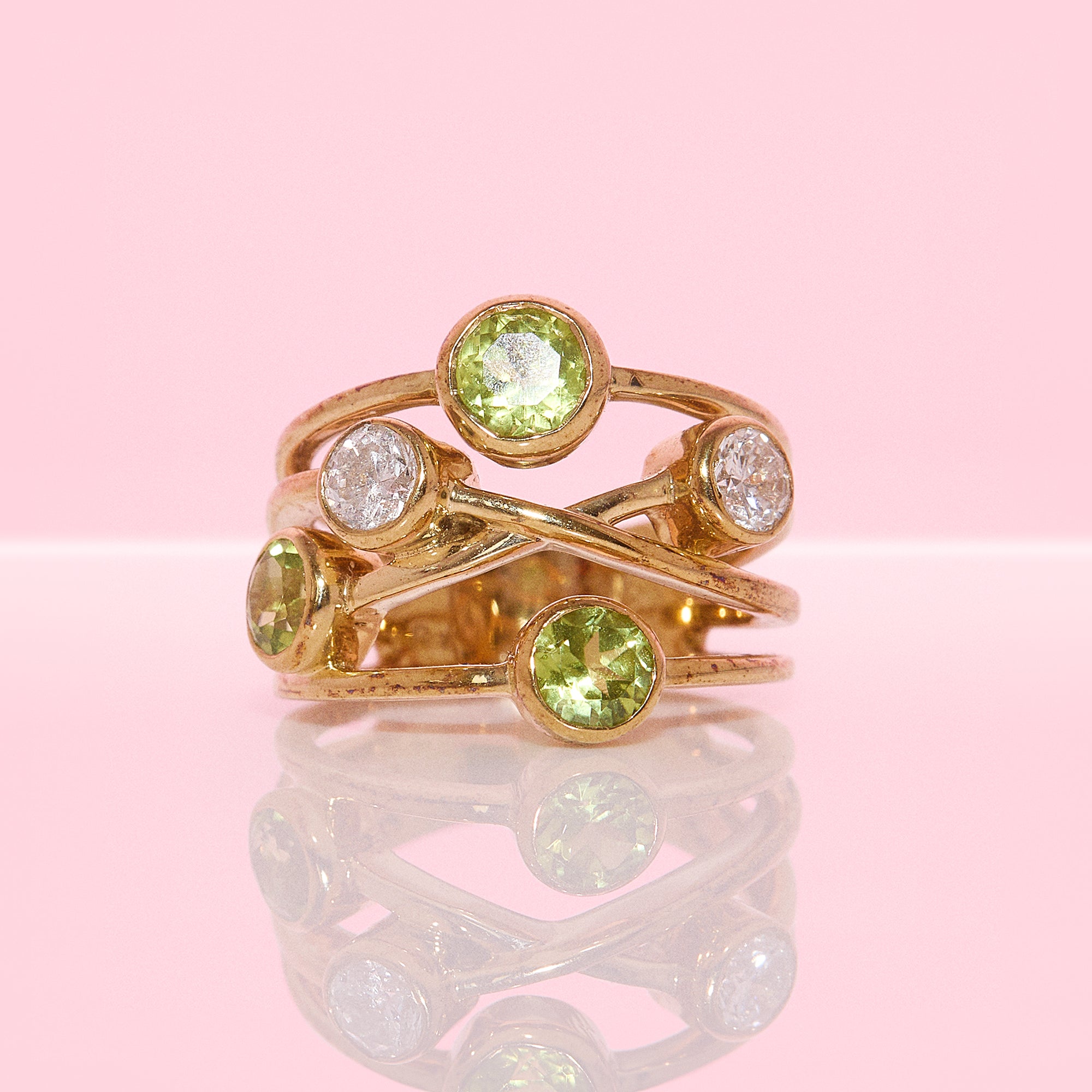 9ct gold bezel set peridot and diamond cluster ring (made to order)