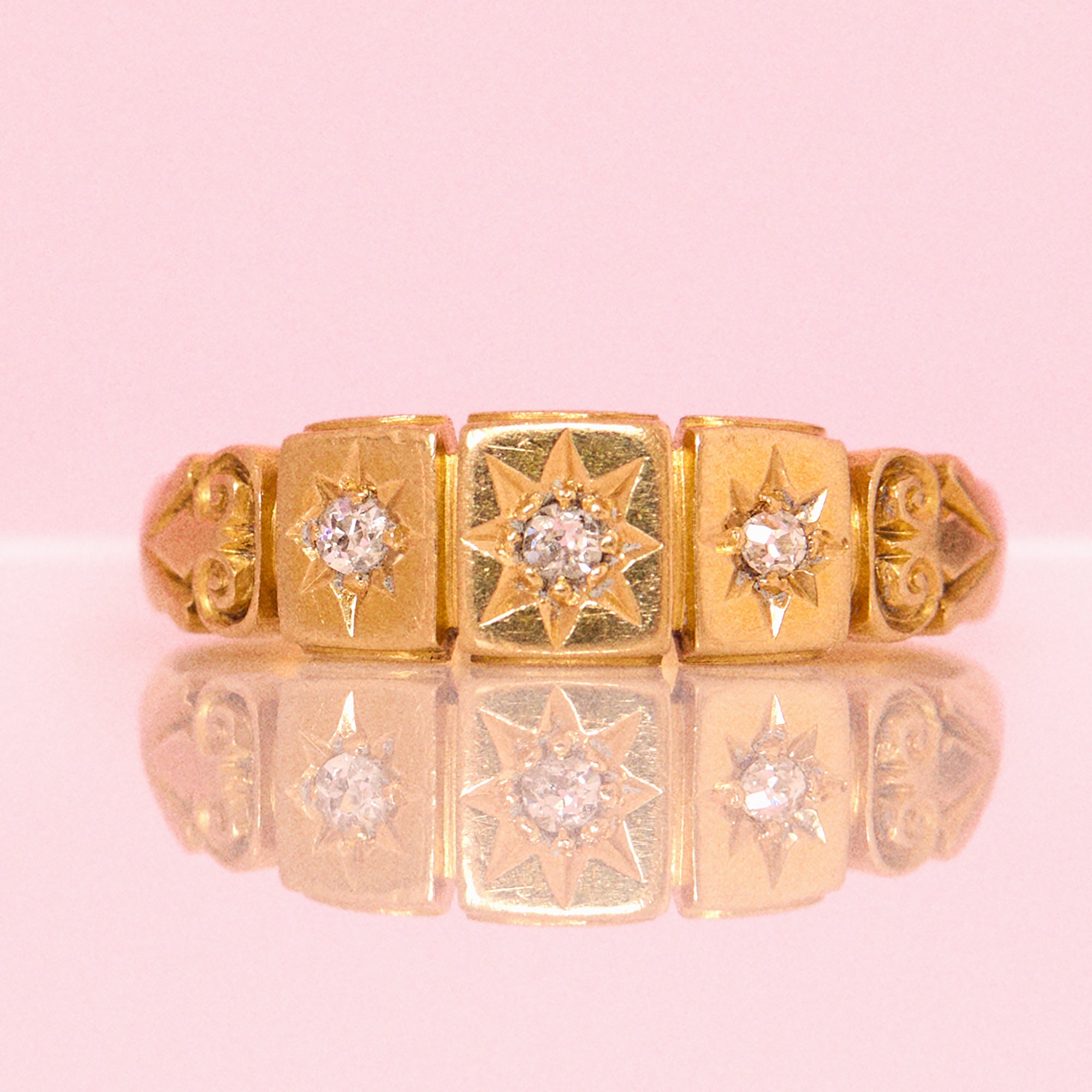 18ct gold Victorian diamond starburst gypsy ring from 1898