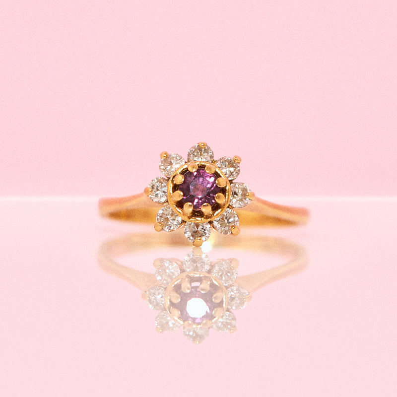 18ct gold ruby and diamond cluster ring