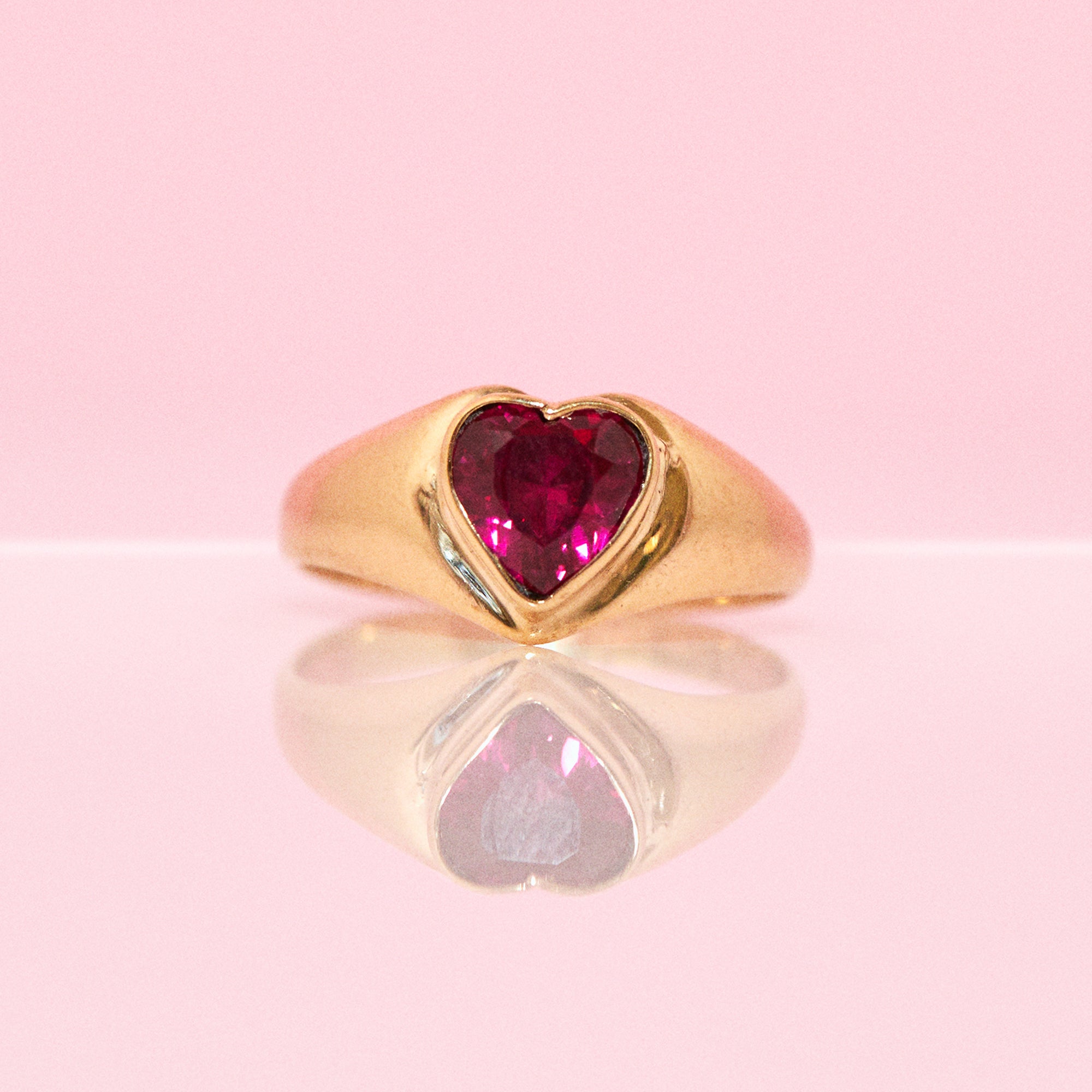 9ct gold heart-shaped ruby vintage signet ring (made to order)