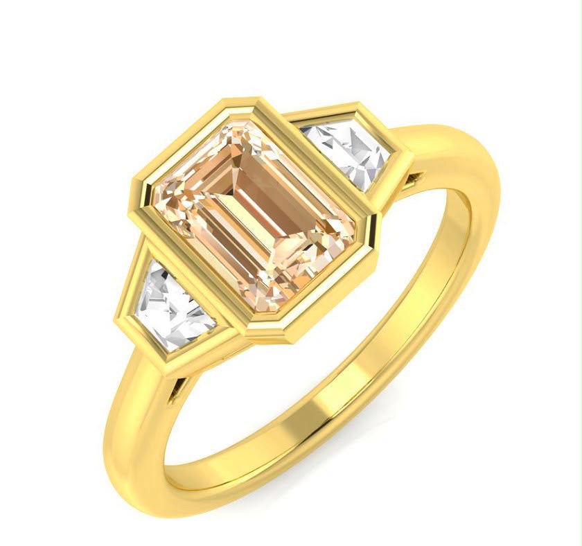 9ct gold emerald cut morganite and diamond ring