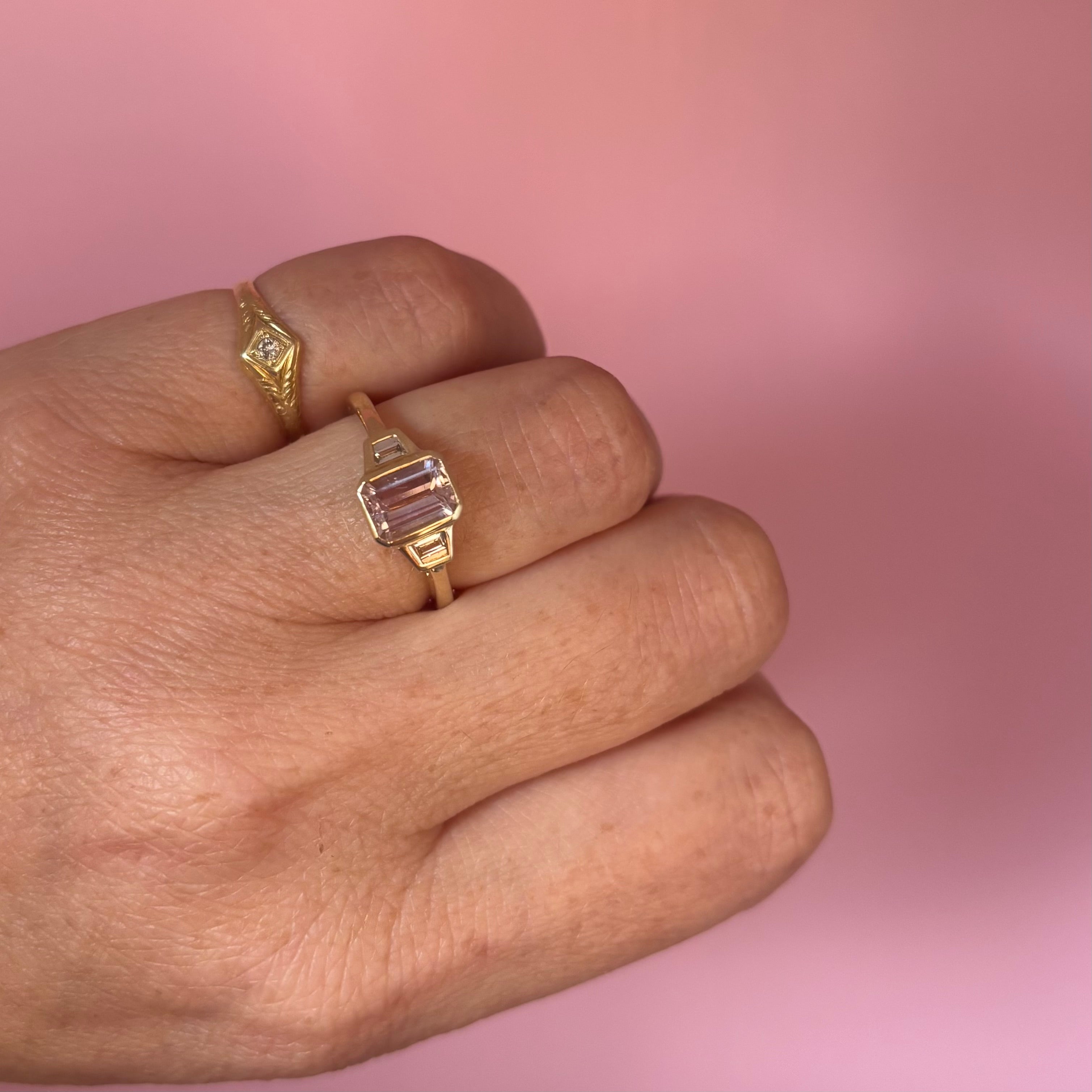 9ct gold emerald cut 1.0ct tourmaline and 0.22ct diamond ring