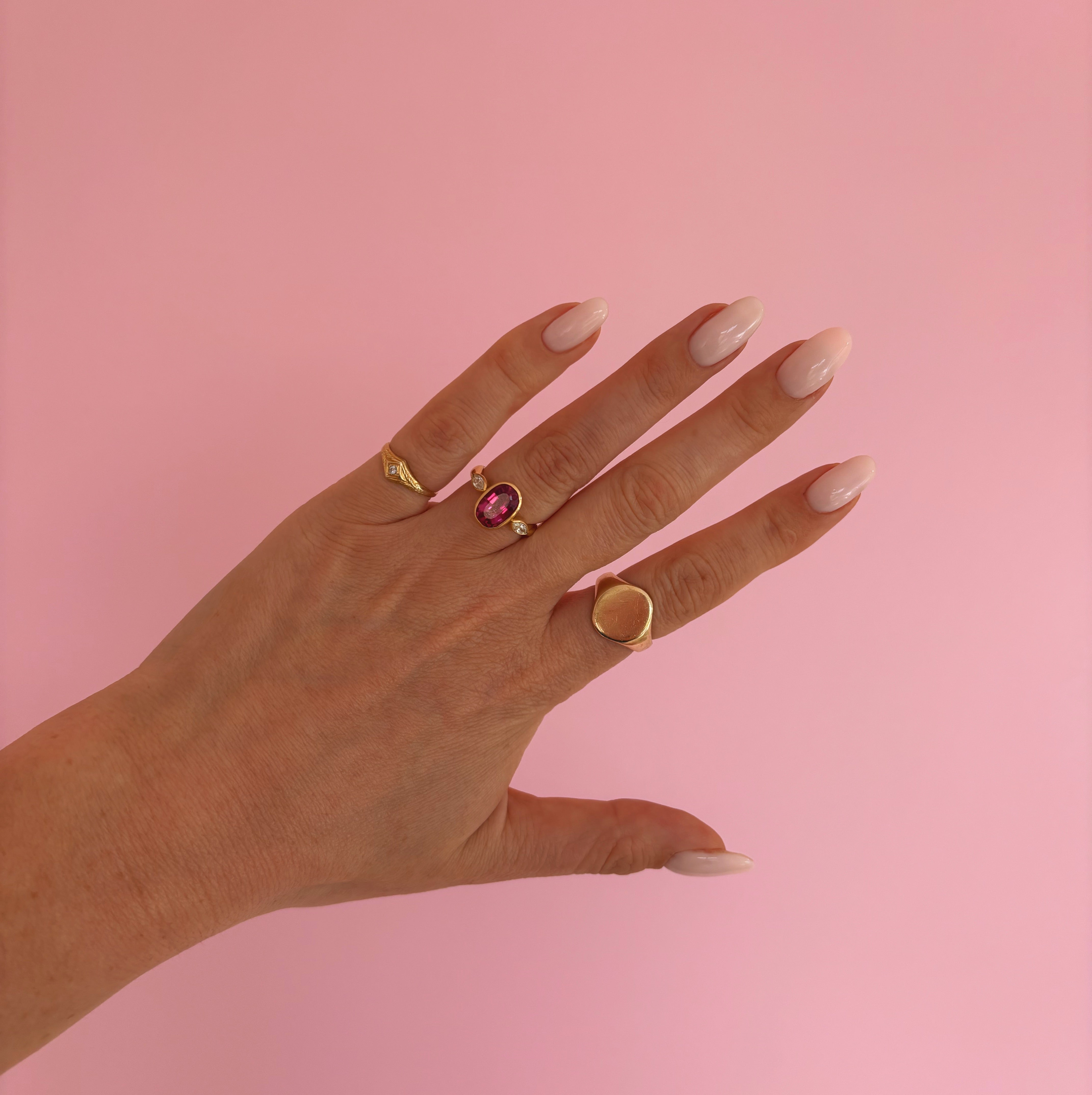 18ct gold pink tourmaline and diamond ring