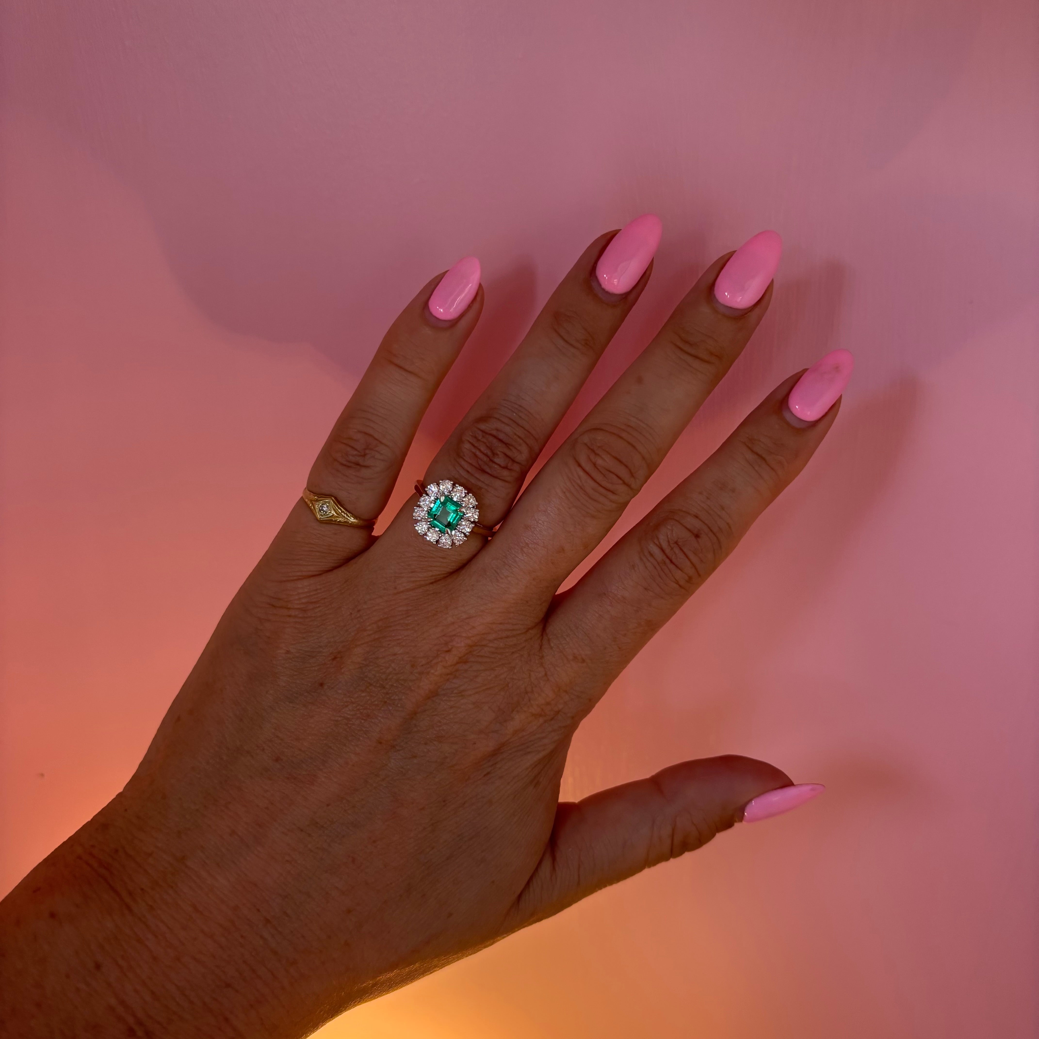 18ct gold emerald and diamond cluster ring (made to order)