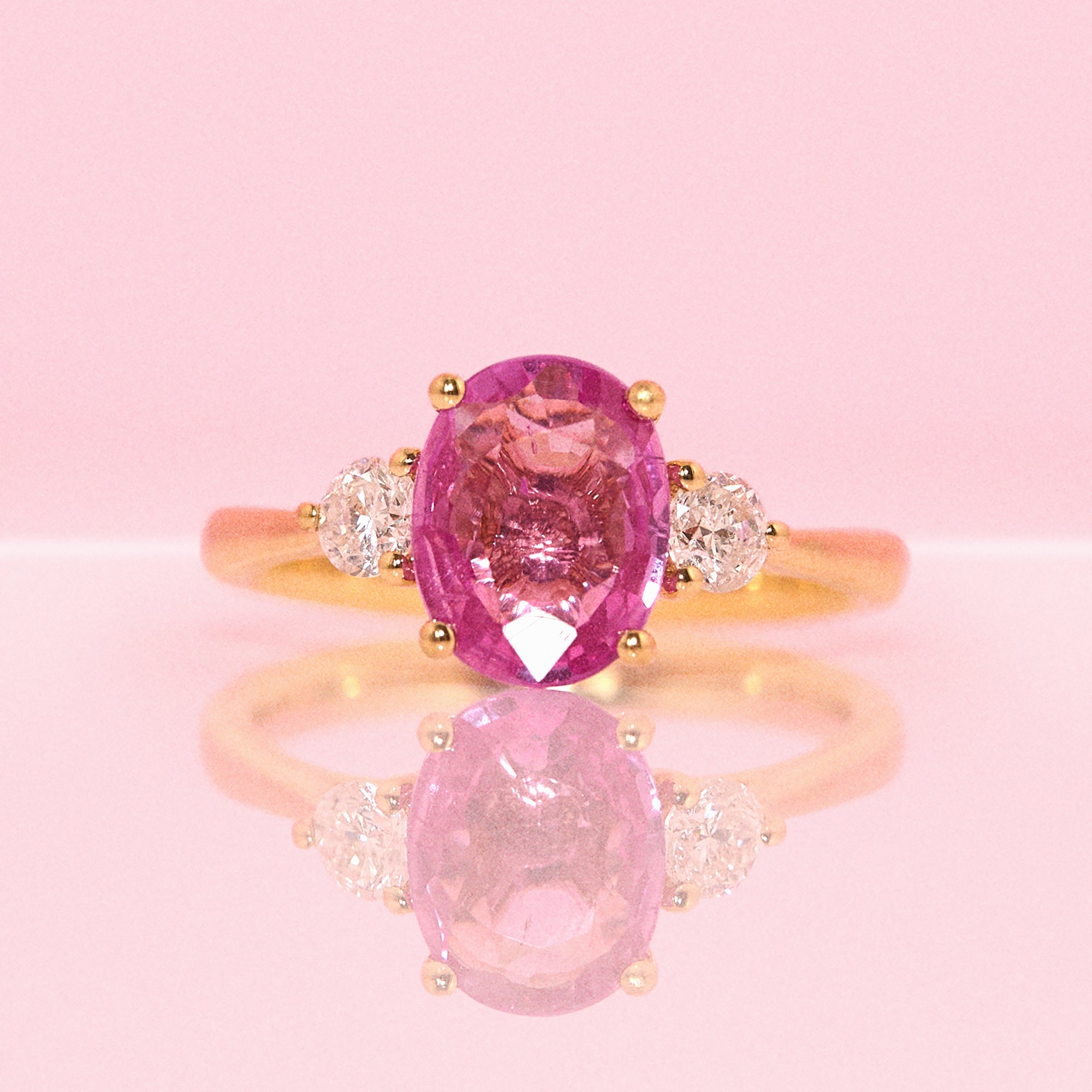 18ct gold 1.93ct pink sapphire and diamond three stone ring (made to order)
