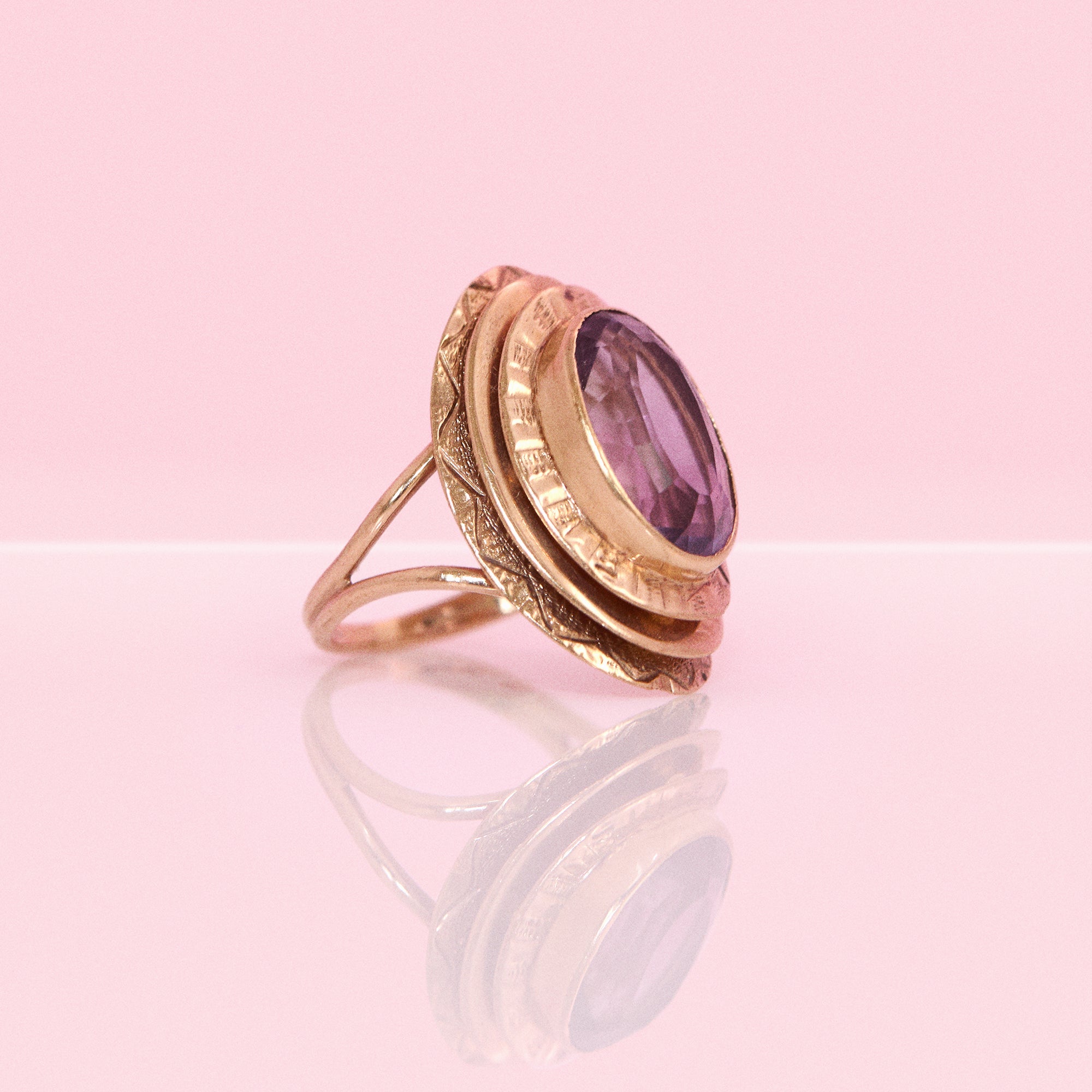 9ct gold bezel set oval amethyst ring