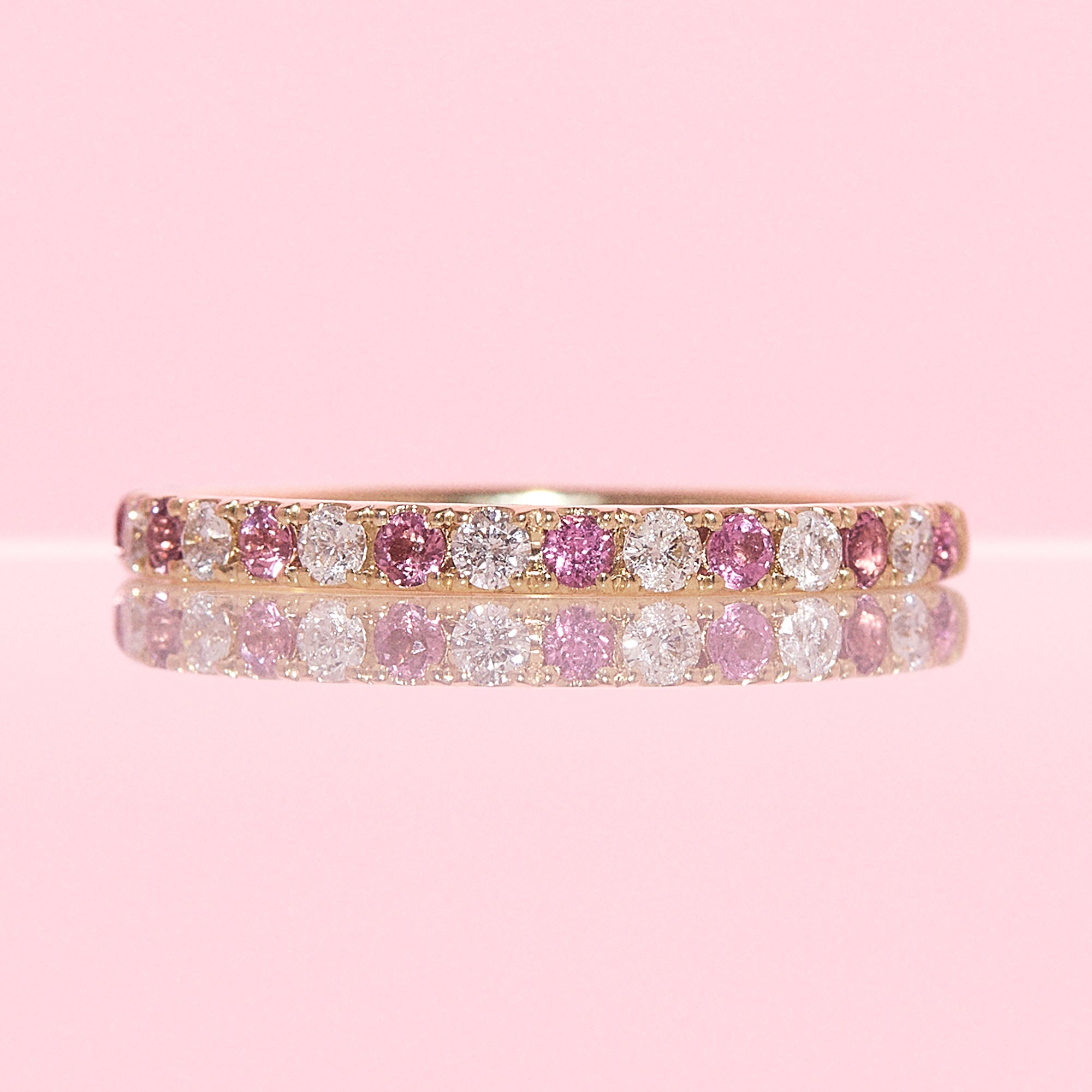9ct gold 0.32ct rhodolite garnet and 0.18ct diamond half-eternity ring (made to order)