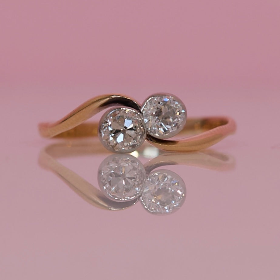 22ct gold 0.30ct diamond two stone cross over ring