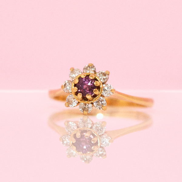 18ct gold ruby and diamond cluster ring