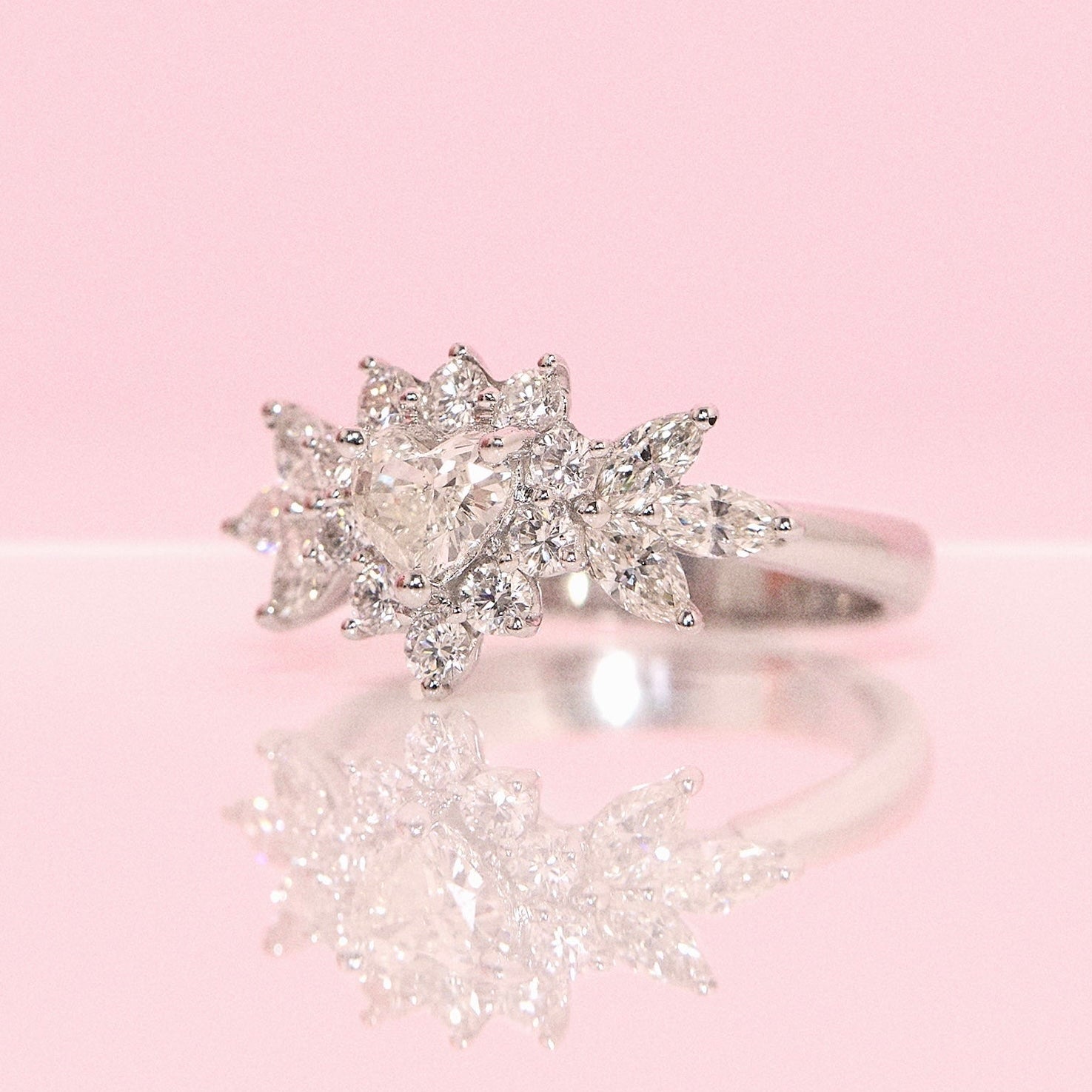 18ct white gold heart-shaped diamond cluster ring