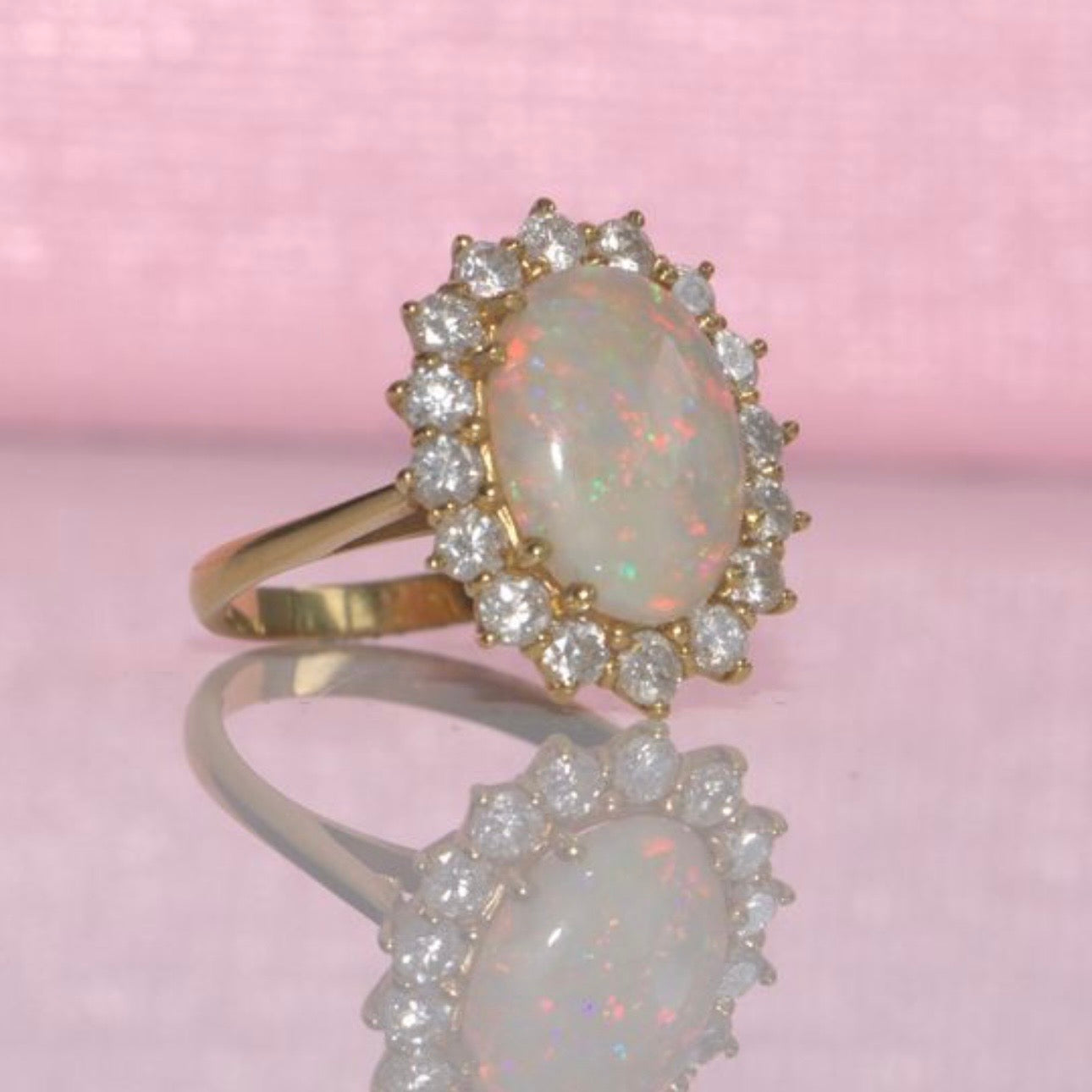 18ct gold opal and diamond cluster ring