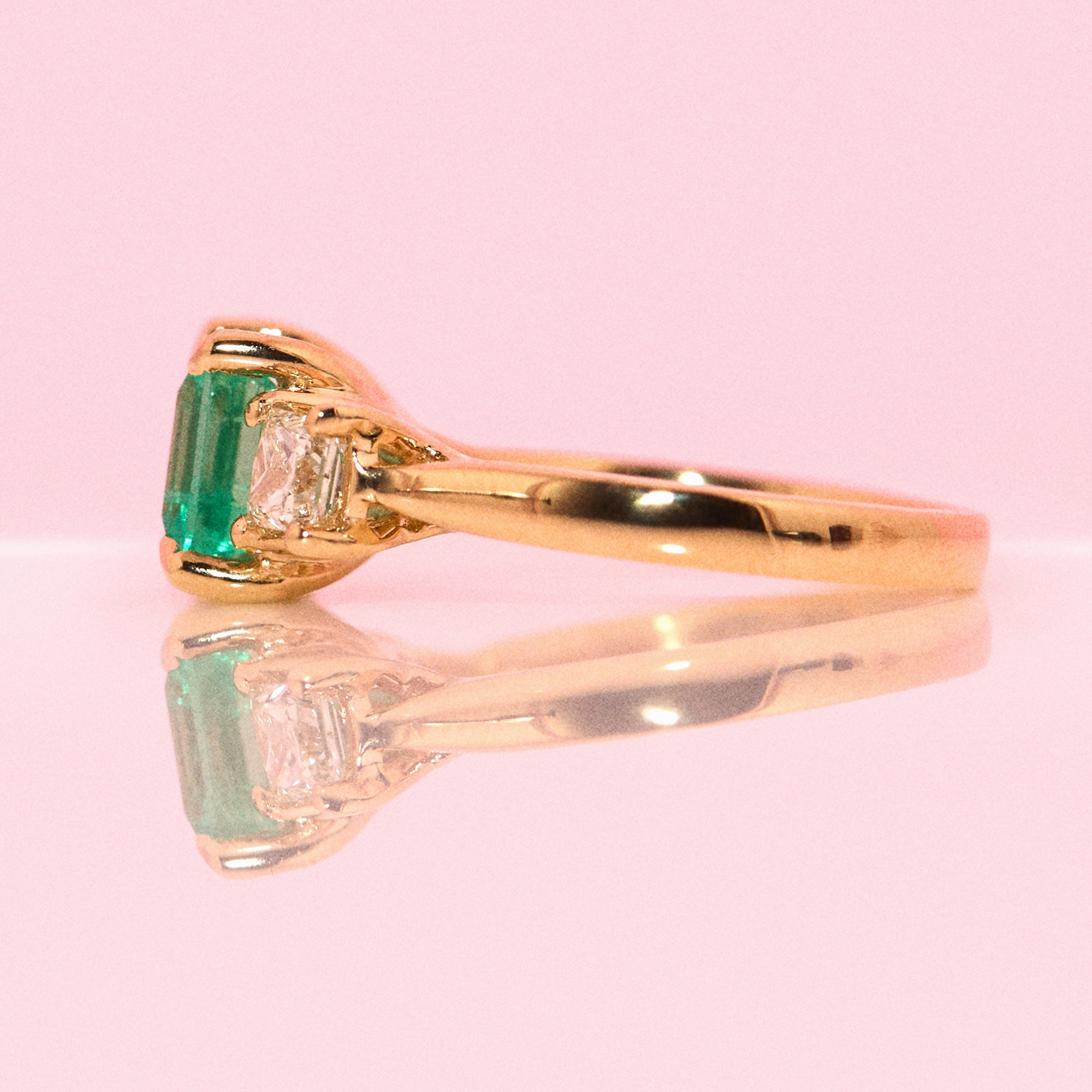 18ct gold 1.65ct Columbian emerald and diamond three stone ring (made to order)