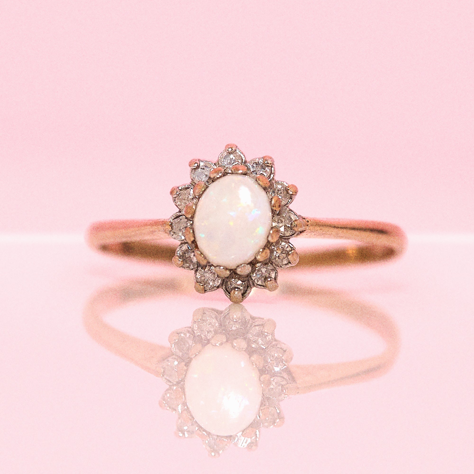 9ct gold opal and diamond cluster ring