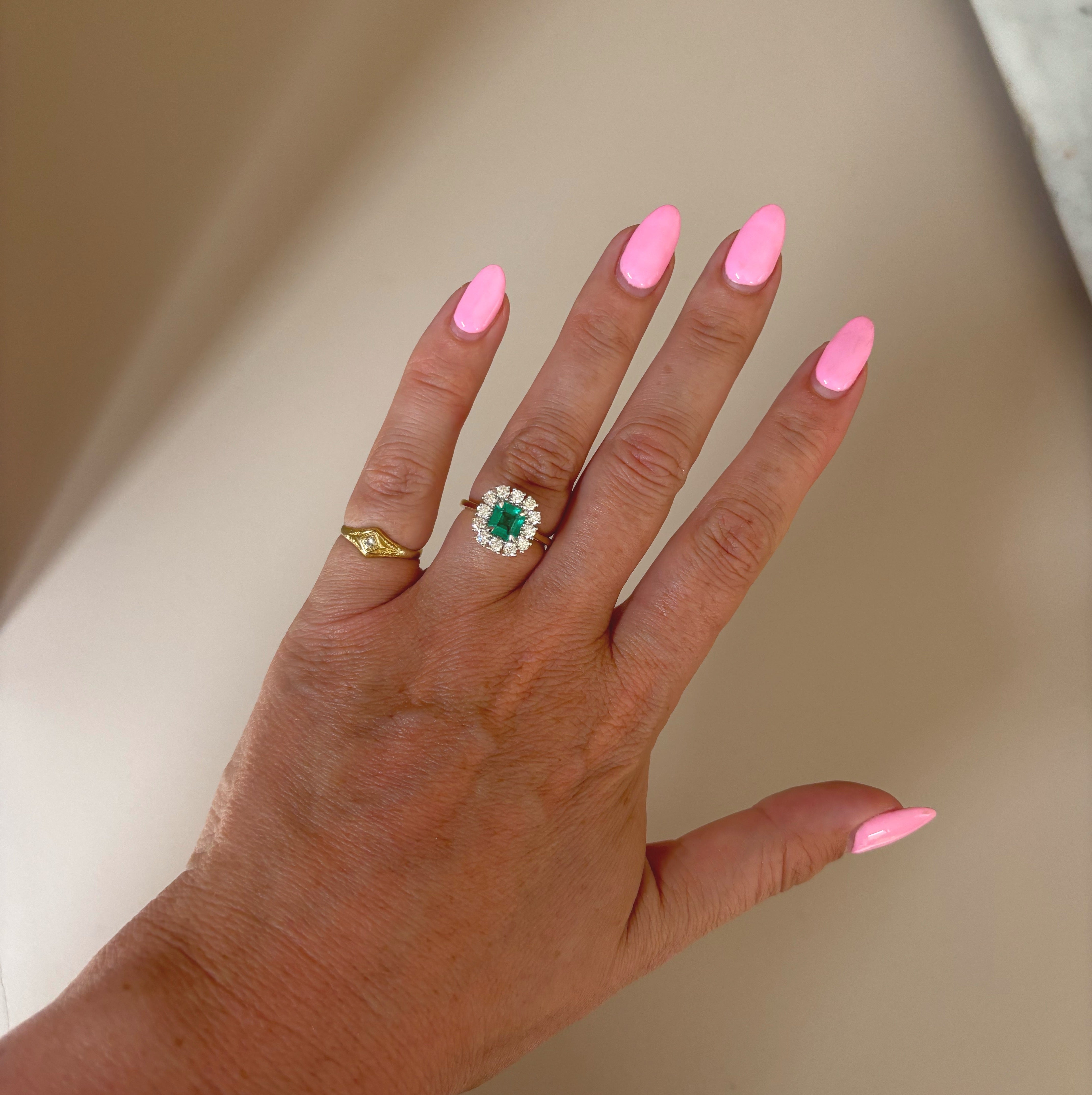18ct gold emerald and diamond cluster ring (made to order)