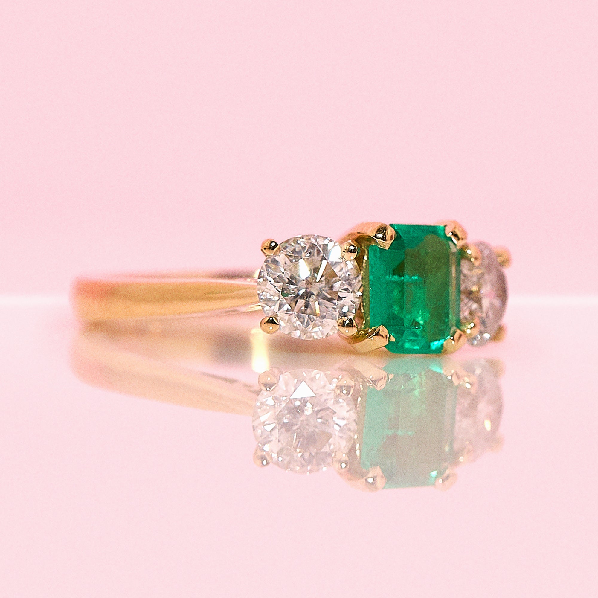 18ct gold Columbian emerald and diamond three stone ring (made to order)