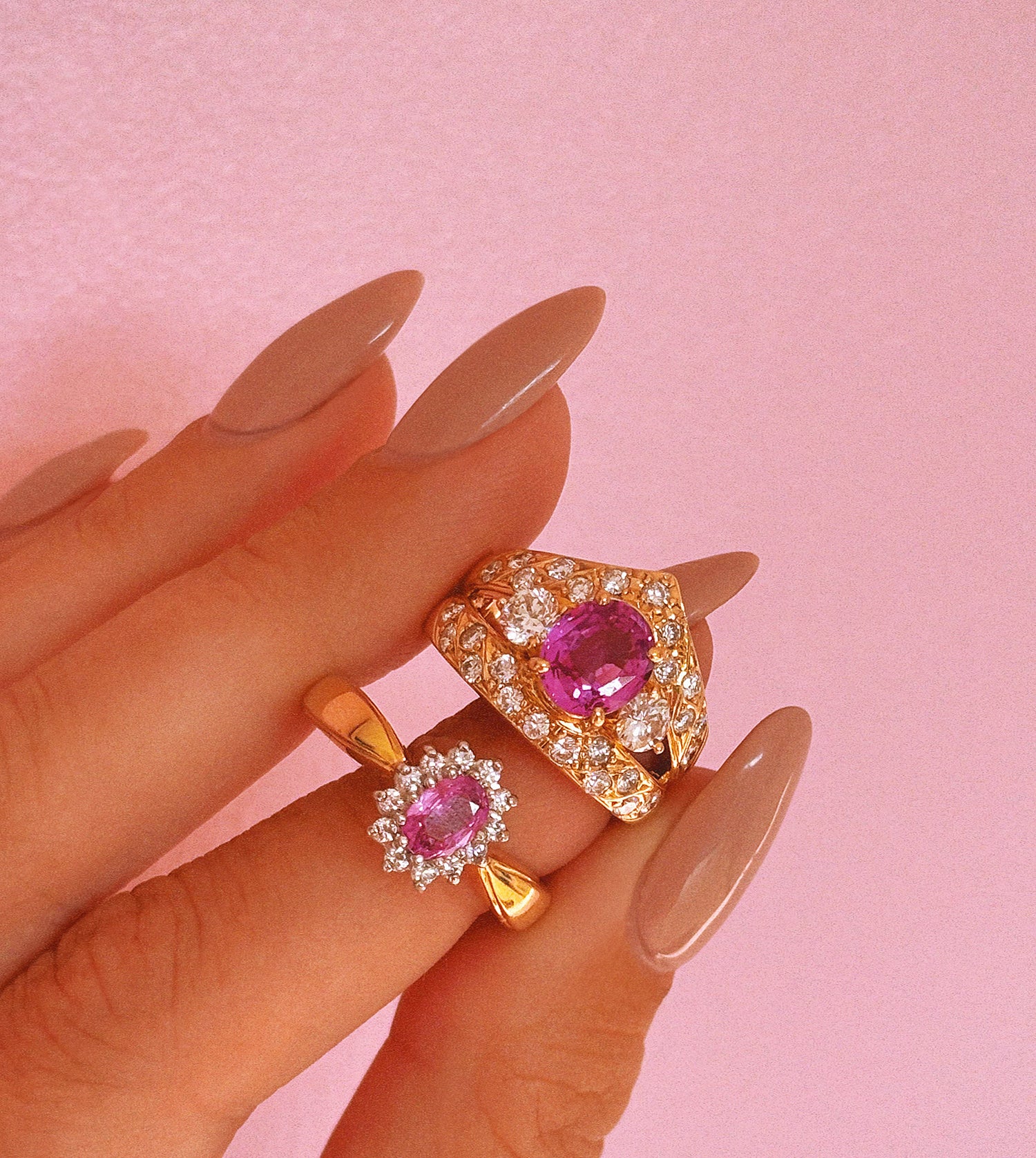 18ct gold pink sapphire and diamond cluster ring