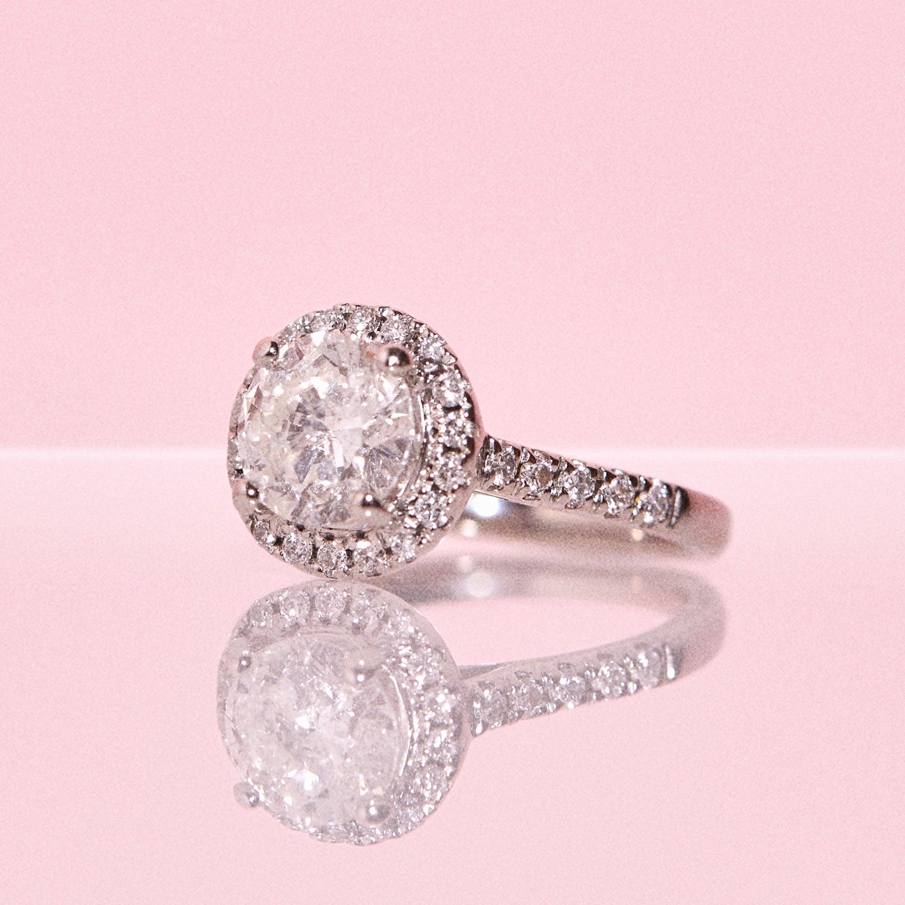 Platinum 1.90ct round brilliant cut diamond halo ring