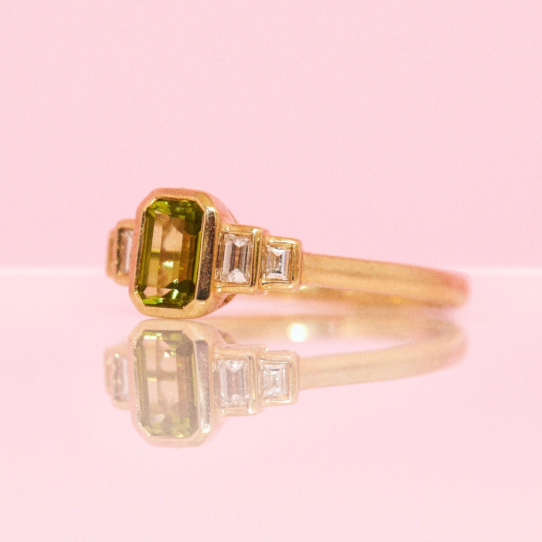 9ct gold peridot and diamond three stone ring (made to order)
