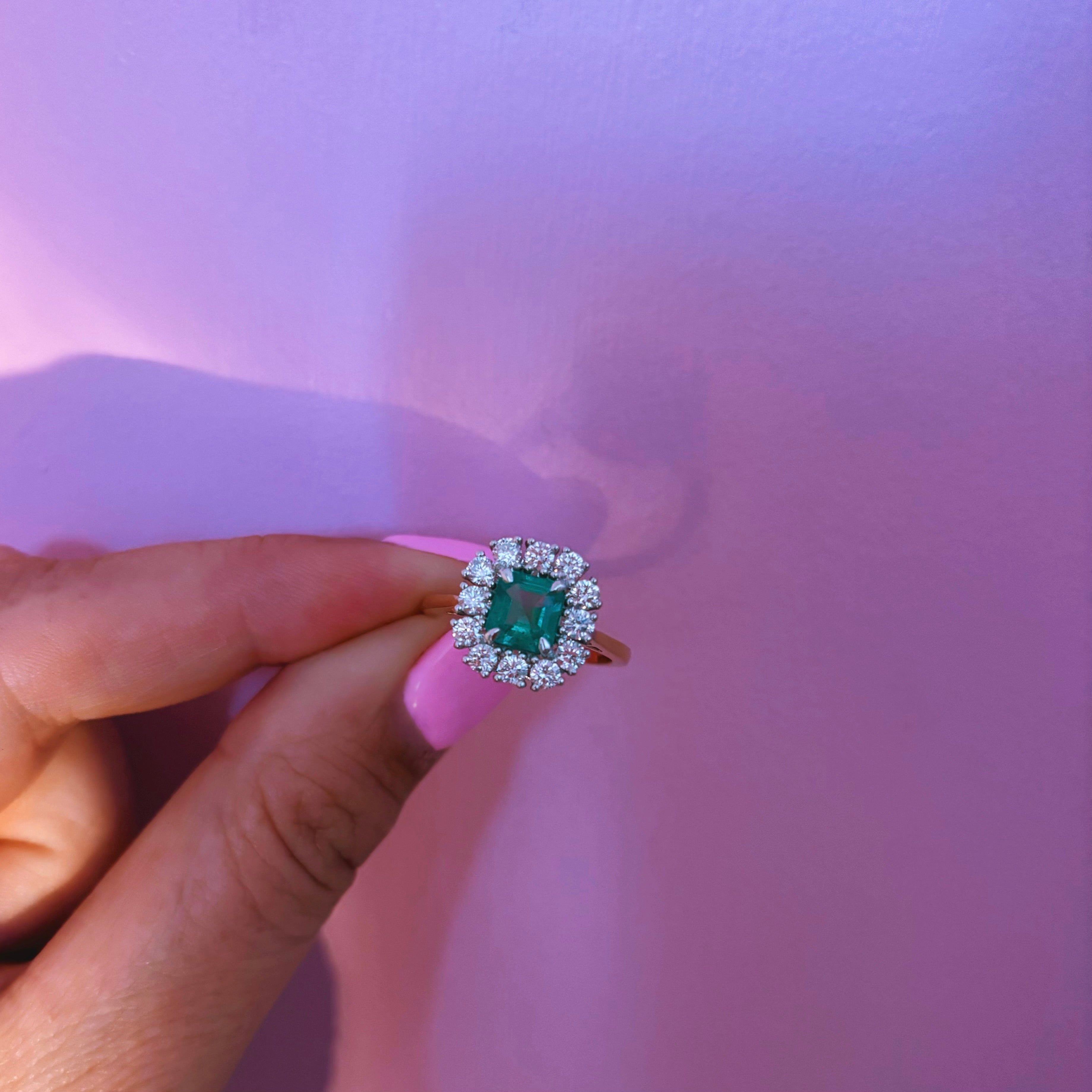 18ct gold emerald and diamond cluster ring (made to order)
