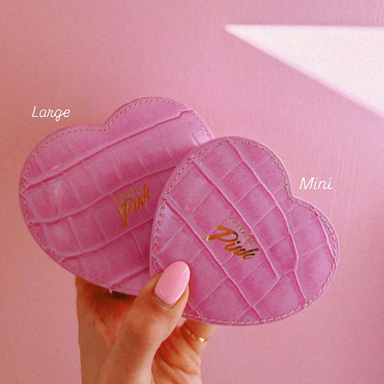 Heart-shaped pink faux croc and red velvet jewellery box (large)