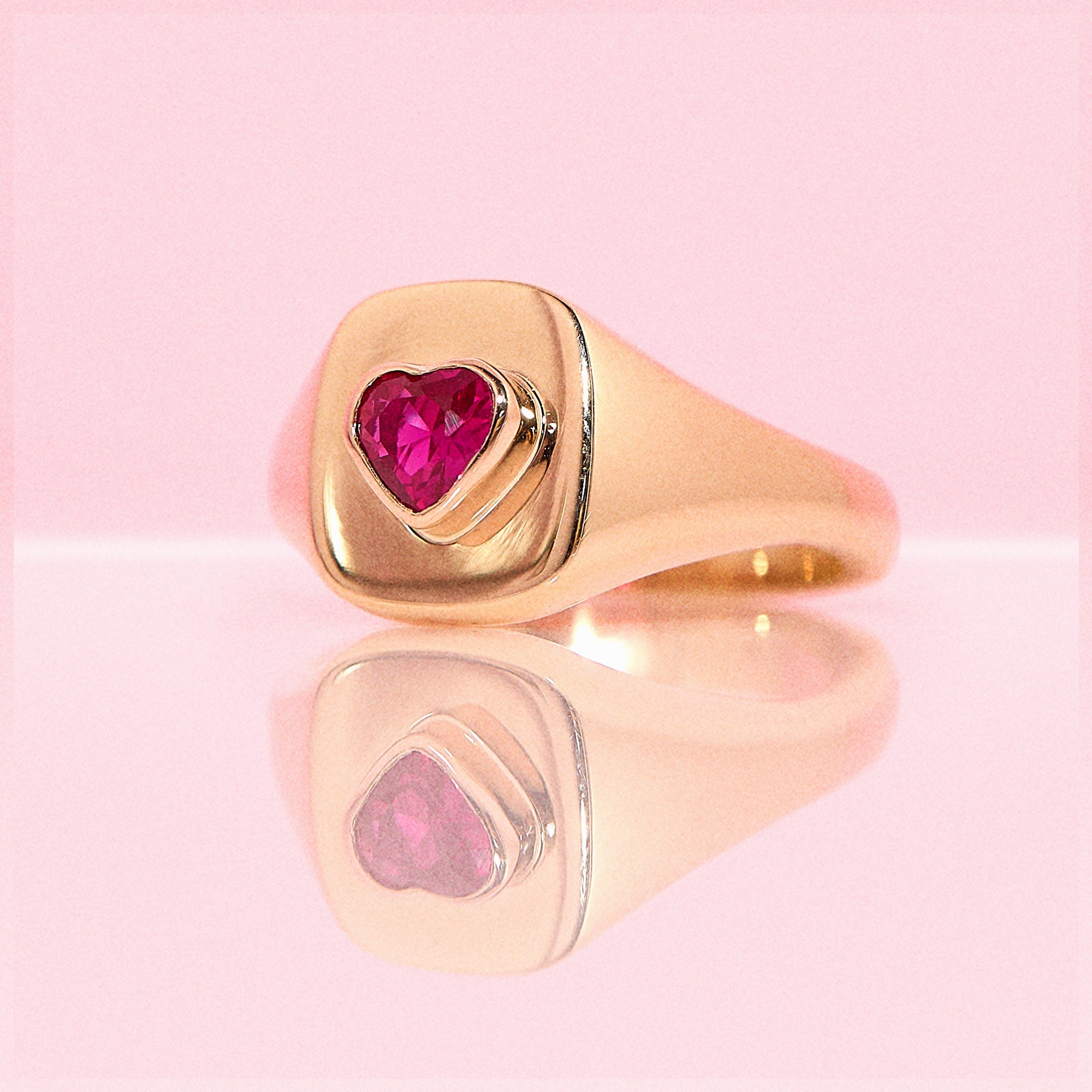 9ct gold heart shaped gemstone signet ring (made to order)
