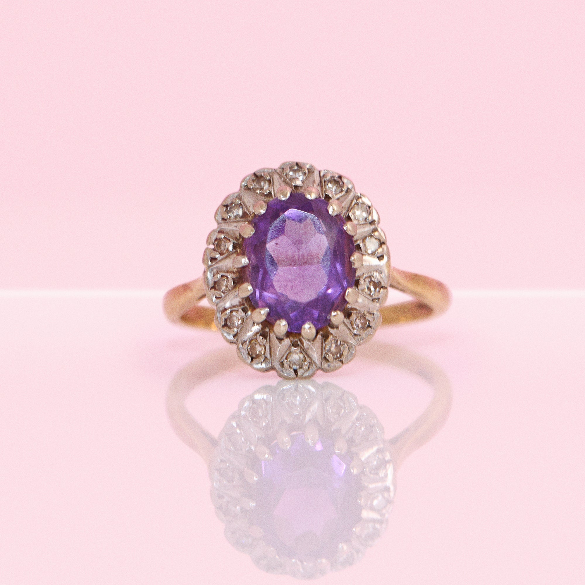 18ct gold amethyst and diamond cluster ring
