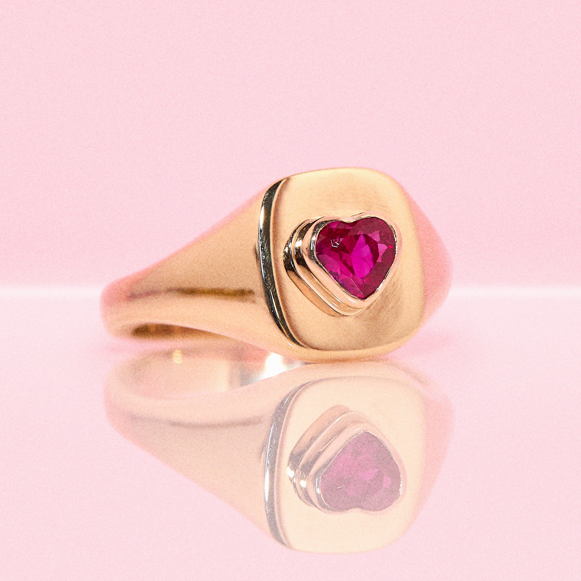 9ct gold heart shaped ruby signet ring (made to order)