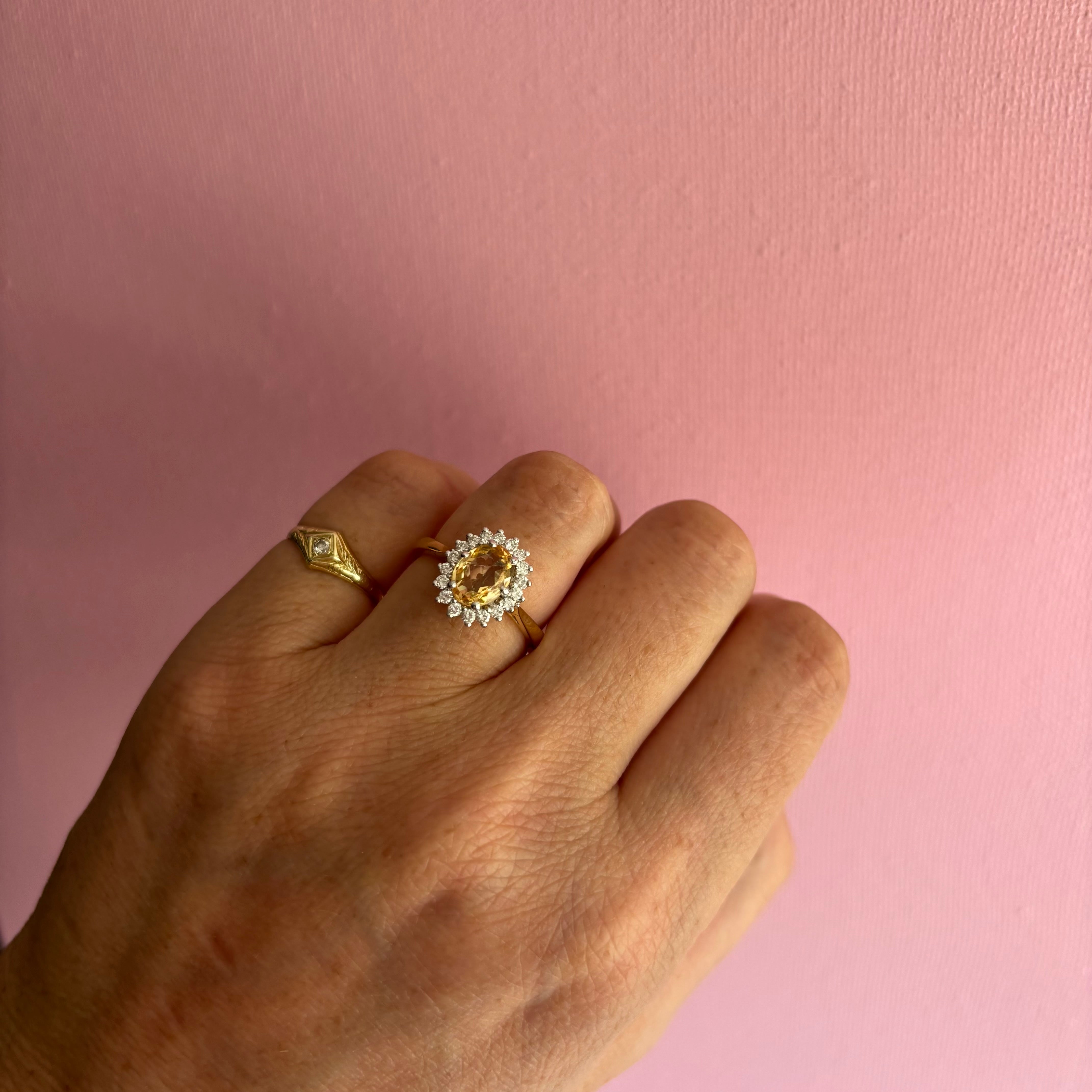 Platinum yellow topaz cluster ring