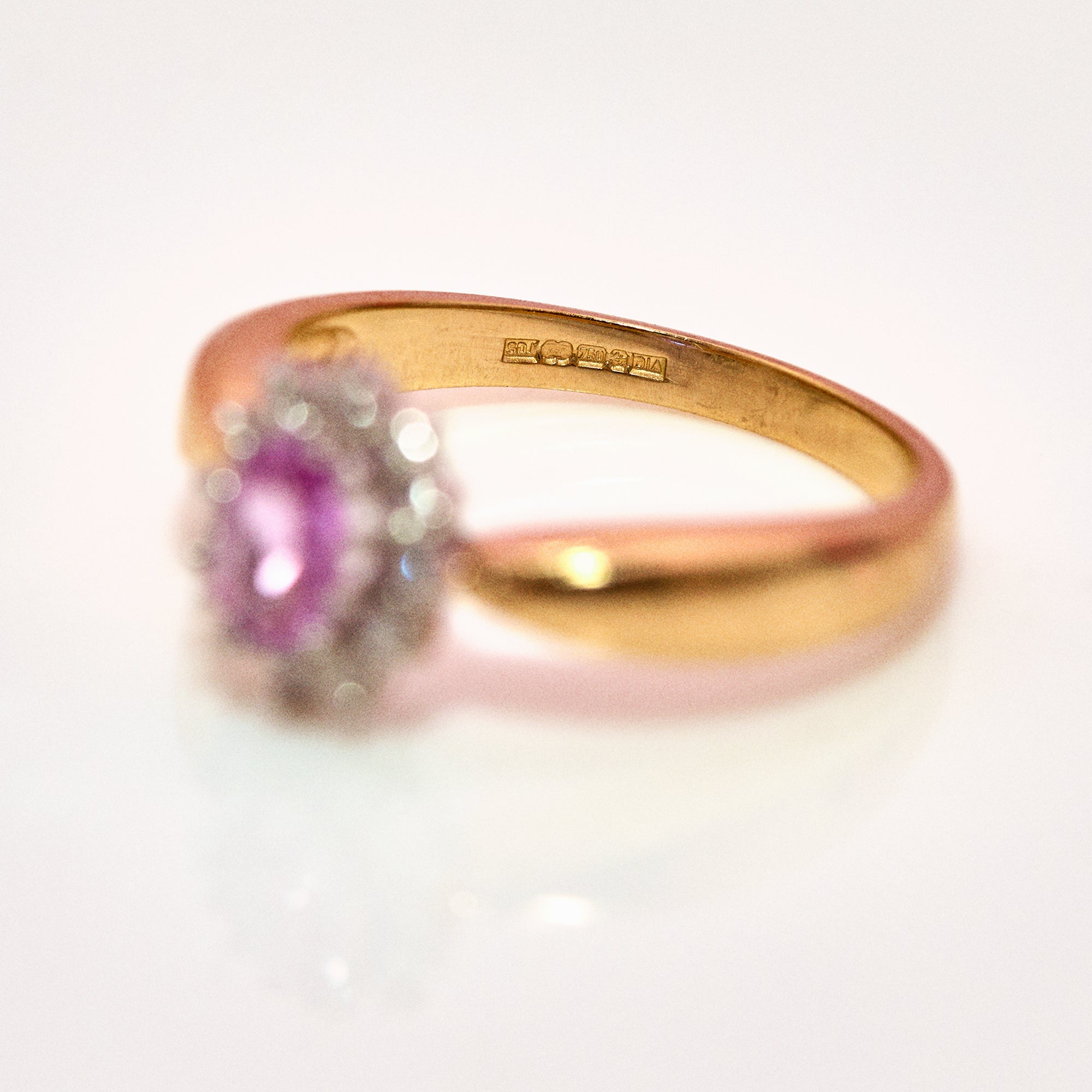 18ct gold pink sapphire and diamond cluster ring