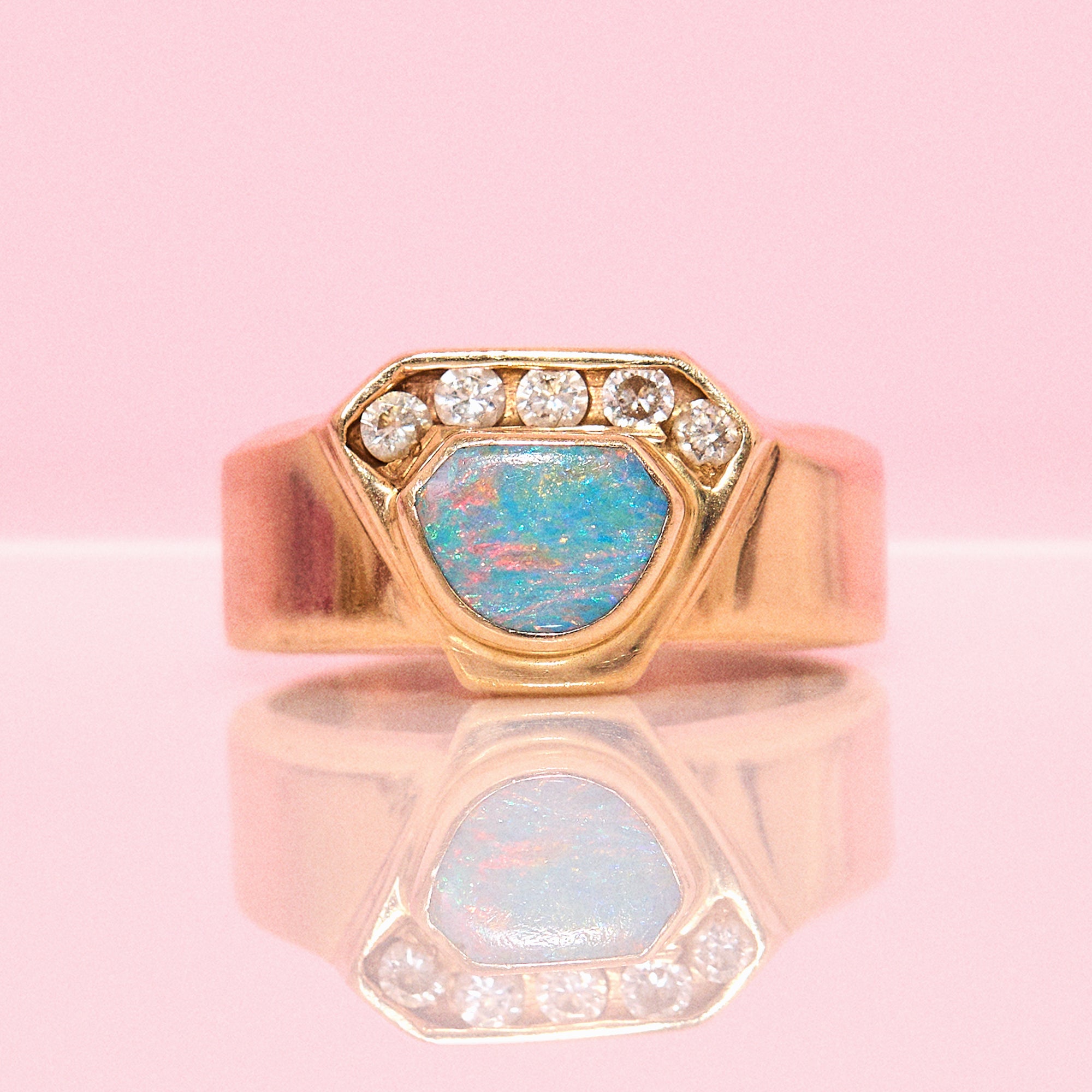14ct gold Australian fire opal and diamond ‘crown’ ring