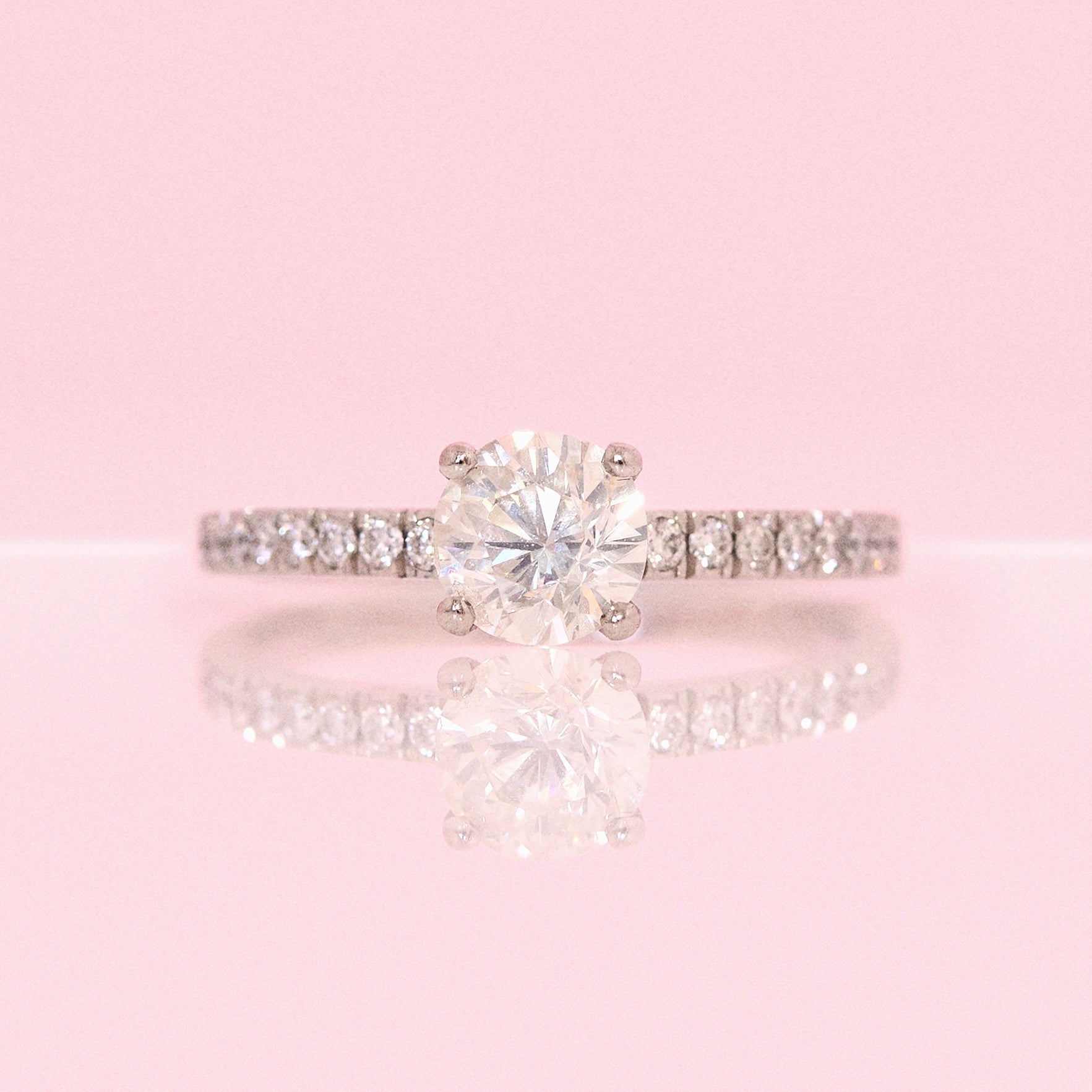 Platinum 1.0ct diamond ring with diamond shoulders