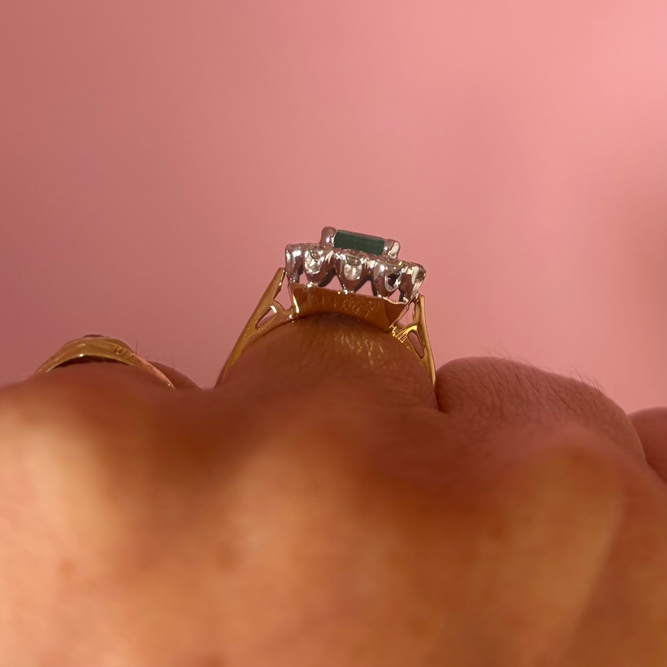 18ct gold octagon emerald and diamond cluster ring (made to order)
