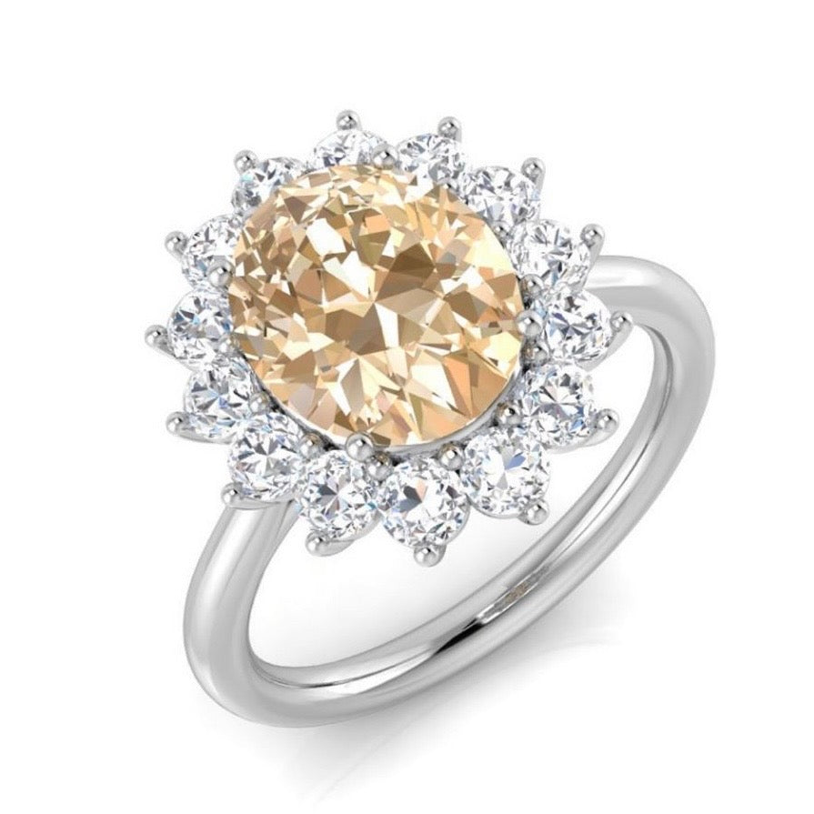 Platinum 0.71ct morganite and 0.14ct diamond cluster ring