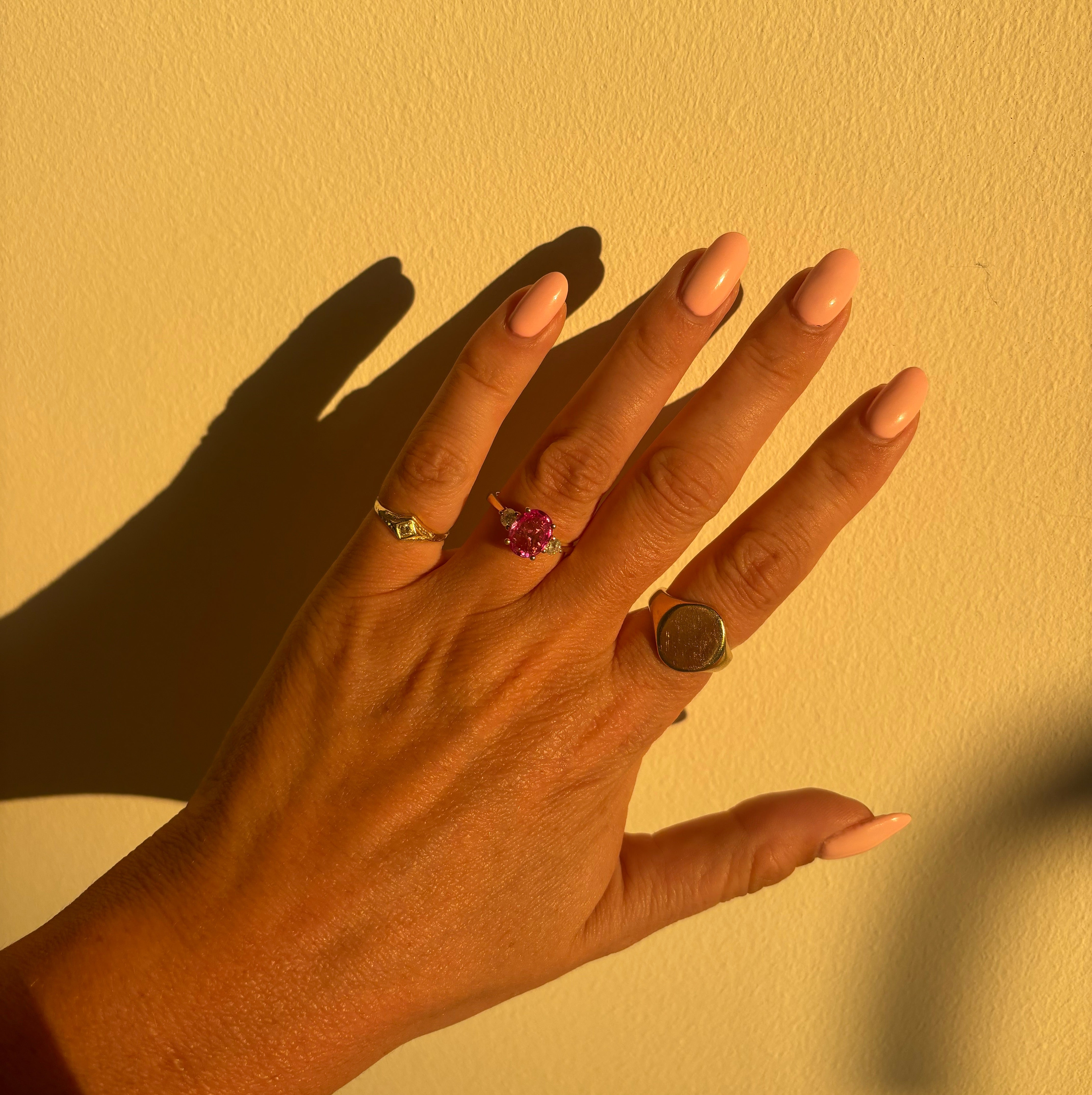 18ct gold 1.93ct pink sapphire and diamond three stone ring (made to order)