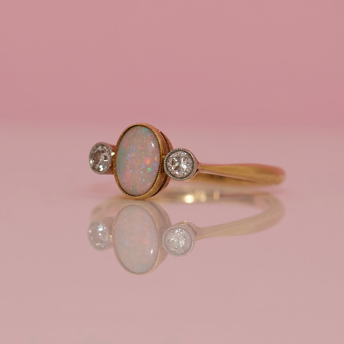 18ct gold Victorian bezel set opal and diamond ring