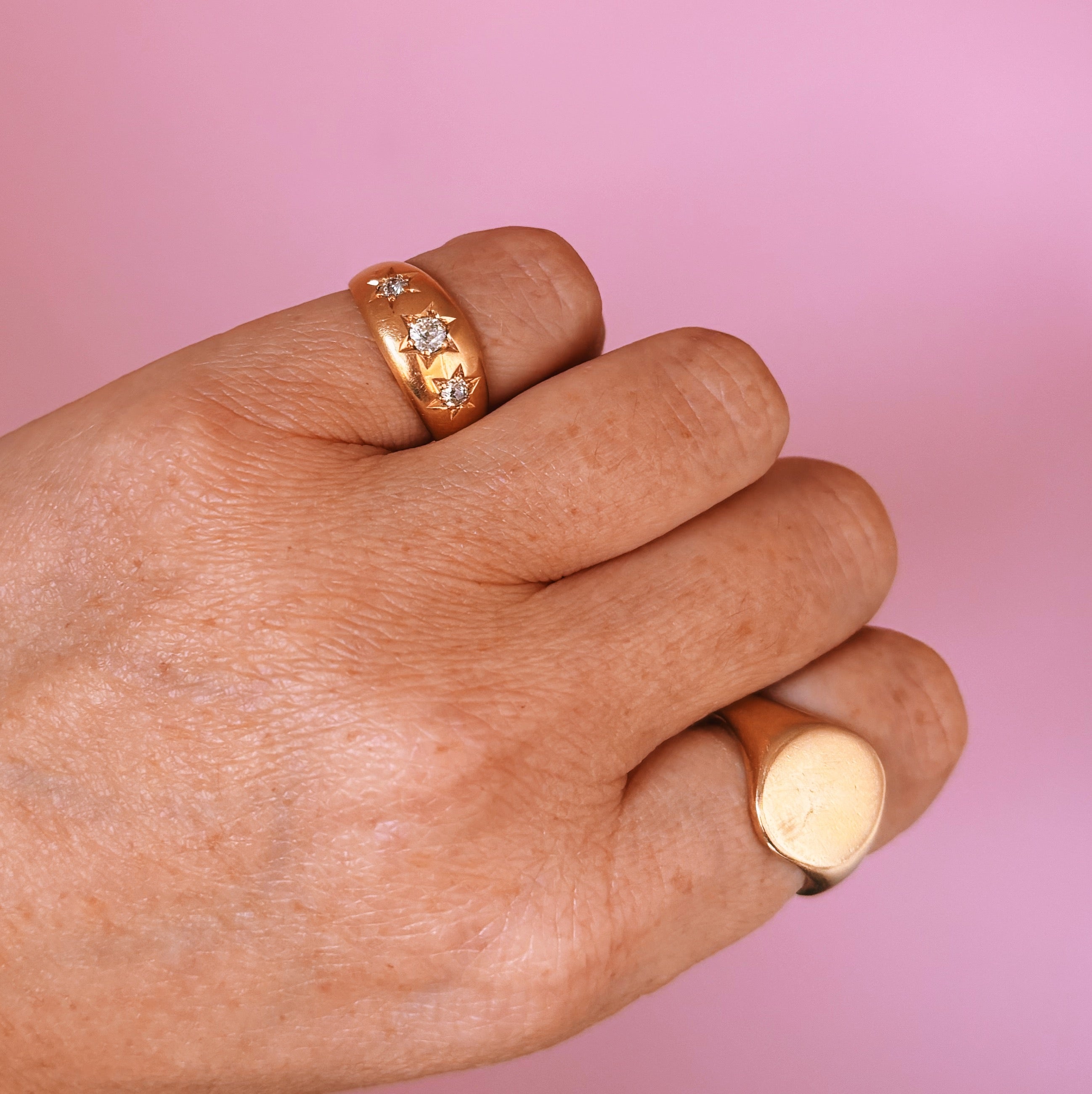 18ct gold Victorian old cut 0.60ct diamond starburst gypsy ring