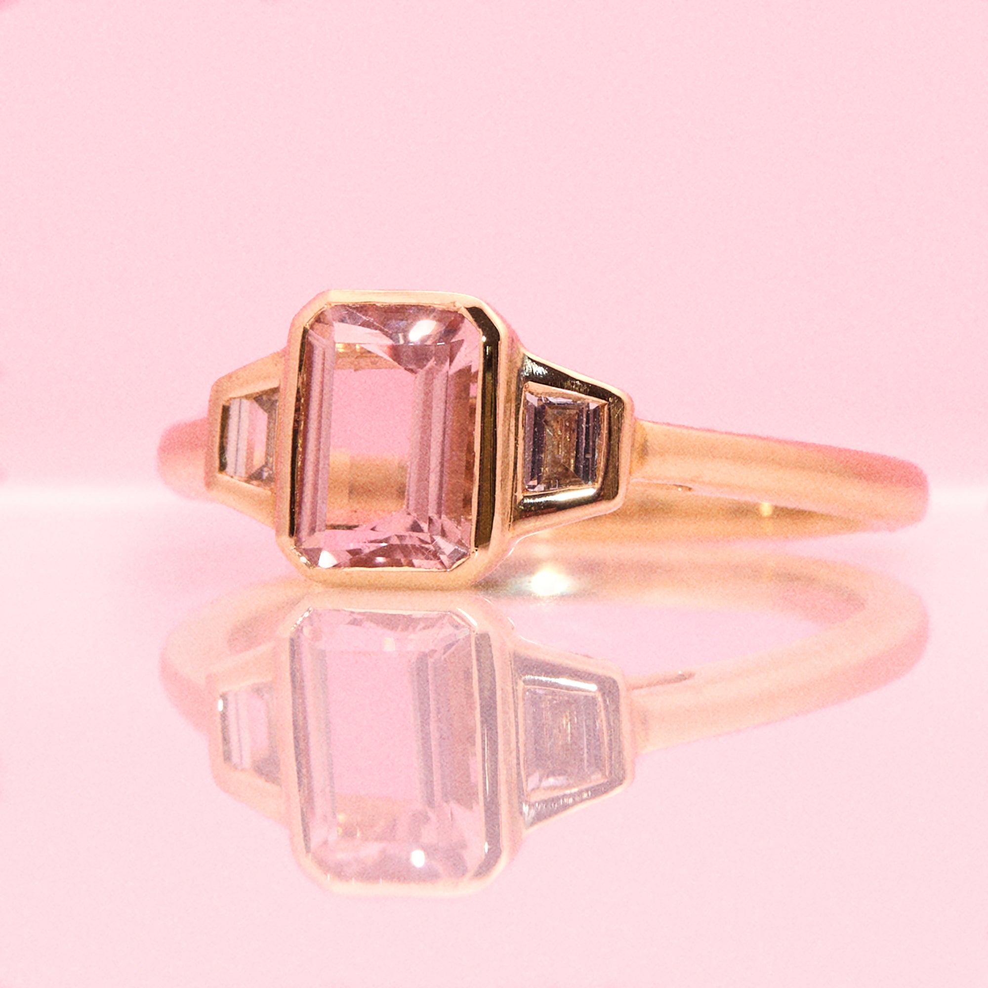 9ct gold emerald cut 1.0ct tourmaline and 0.22ct diamond ring