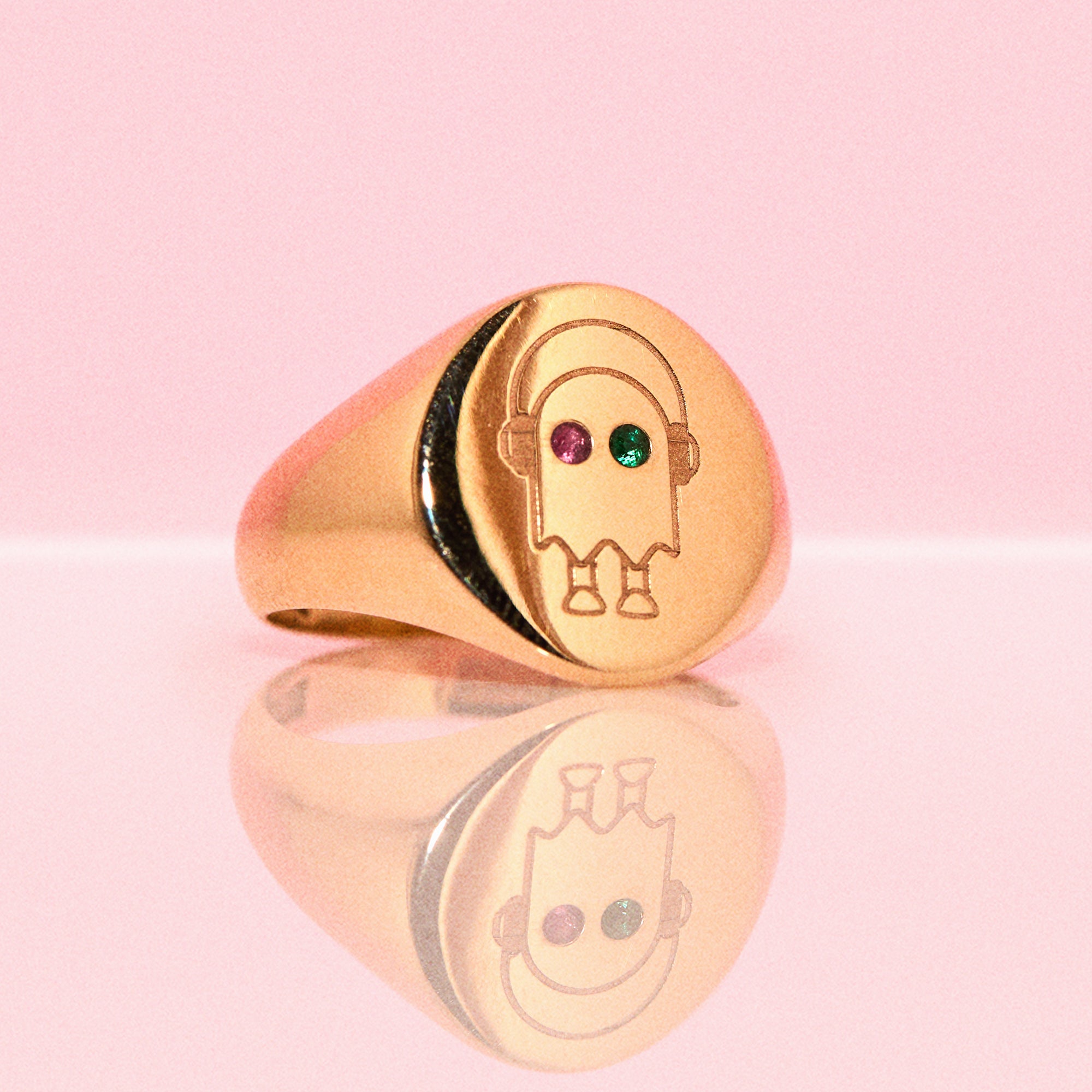 9ct gold circular signet ring with custom engraving and gemstones (made to order)