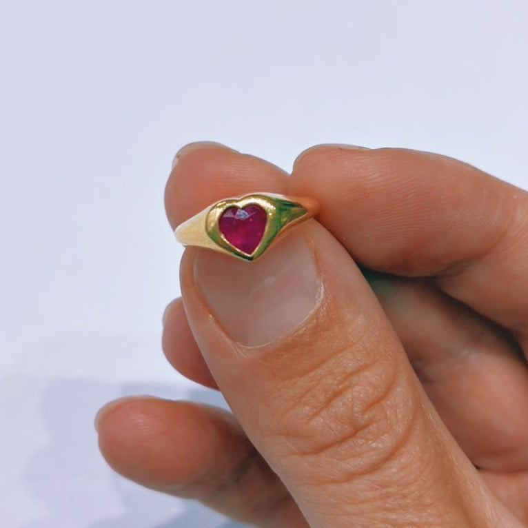 9ct gold heart shaped gemstone signet pinky ring (made to order)