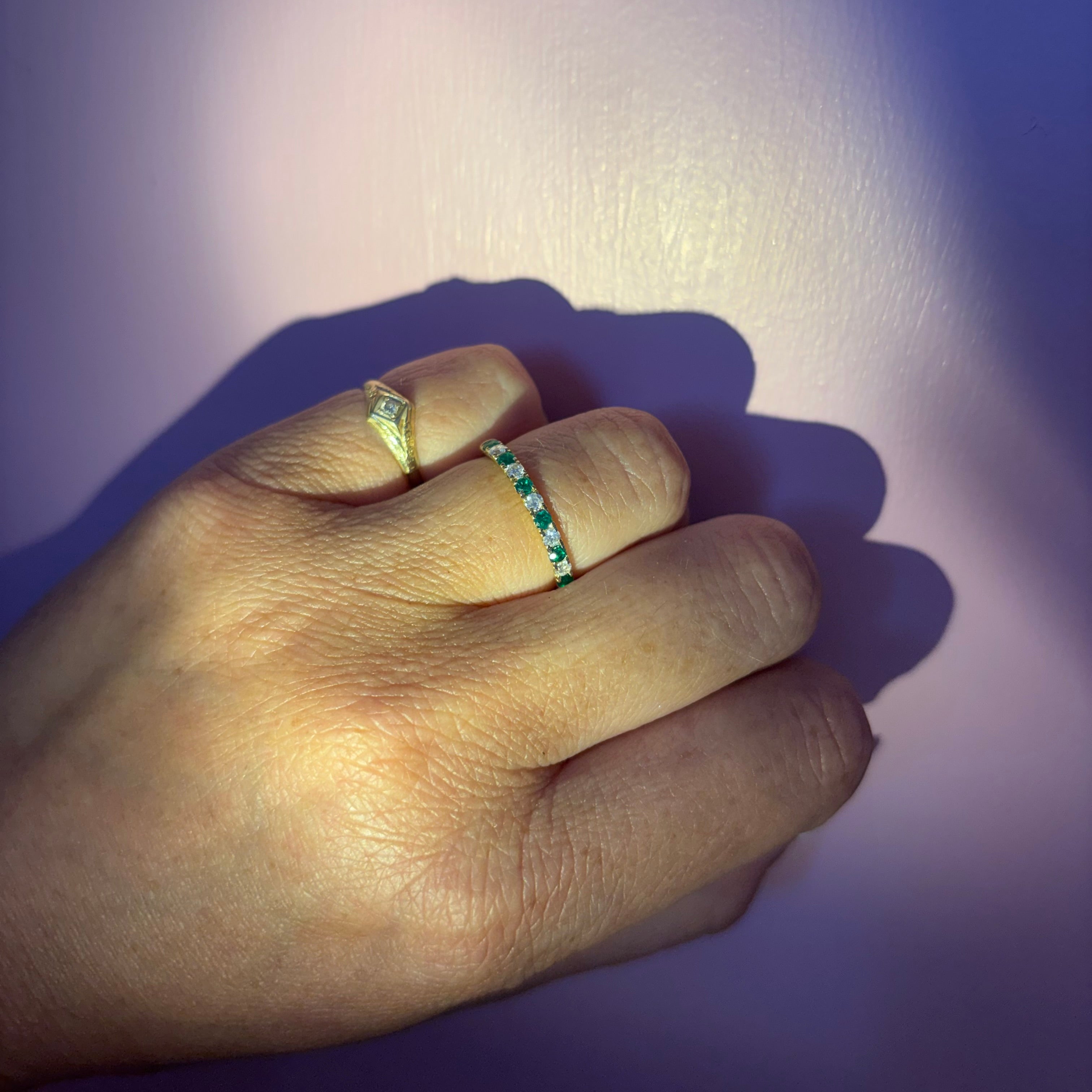 18ct yellow gold emerald and diamond half eternity ring