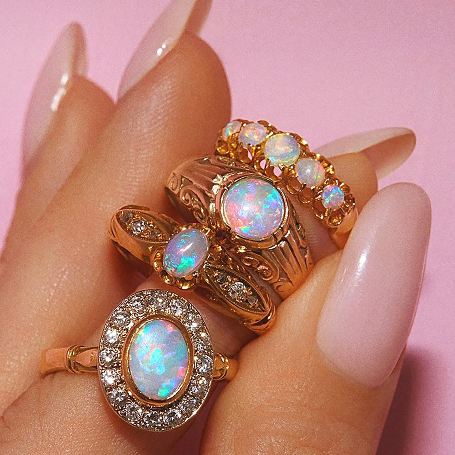 18ct gold bezel set opal and diamond ring from 1993