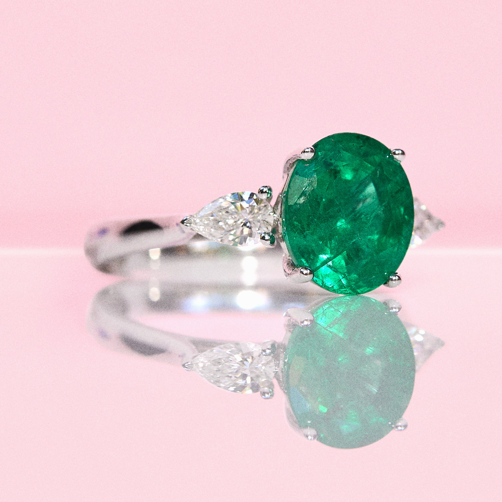 Platinum 2.91ct emerald and diamond ring