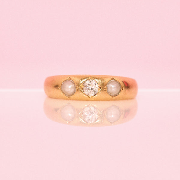 18ct gold pearl and diamond gypsy ring