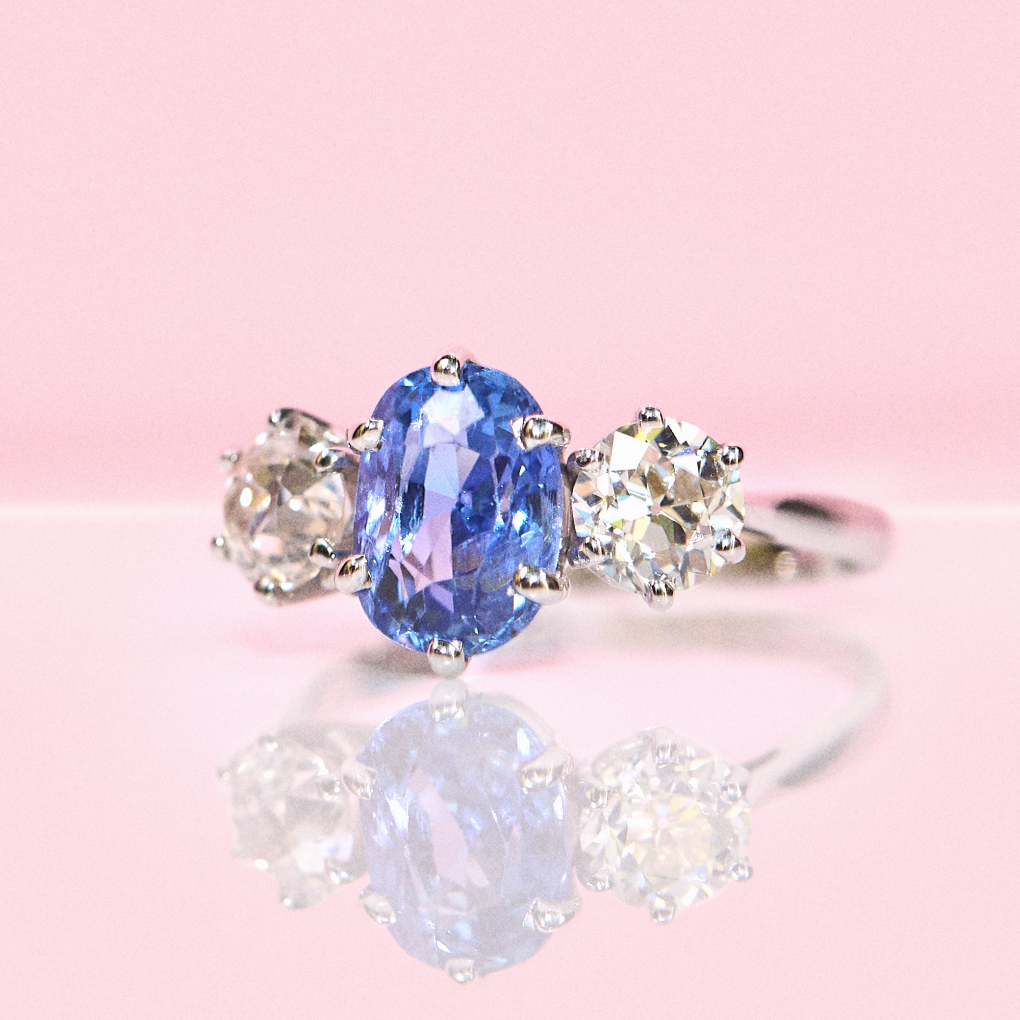 18ct white gold 2.0ct sapphire and diamond three stone ring